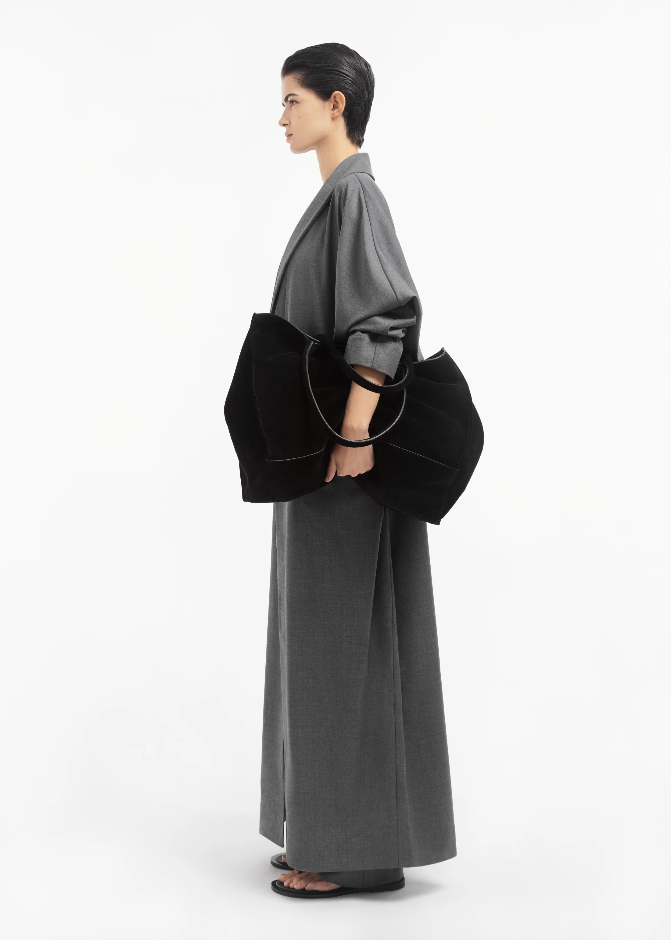 Batwing Shawl Coat in Melange Wool - Grey Melange - Image 3