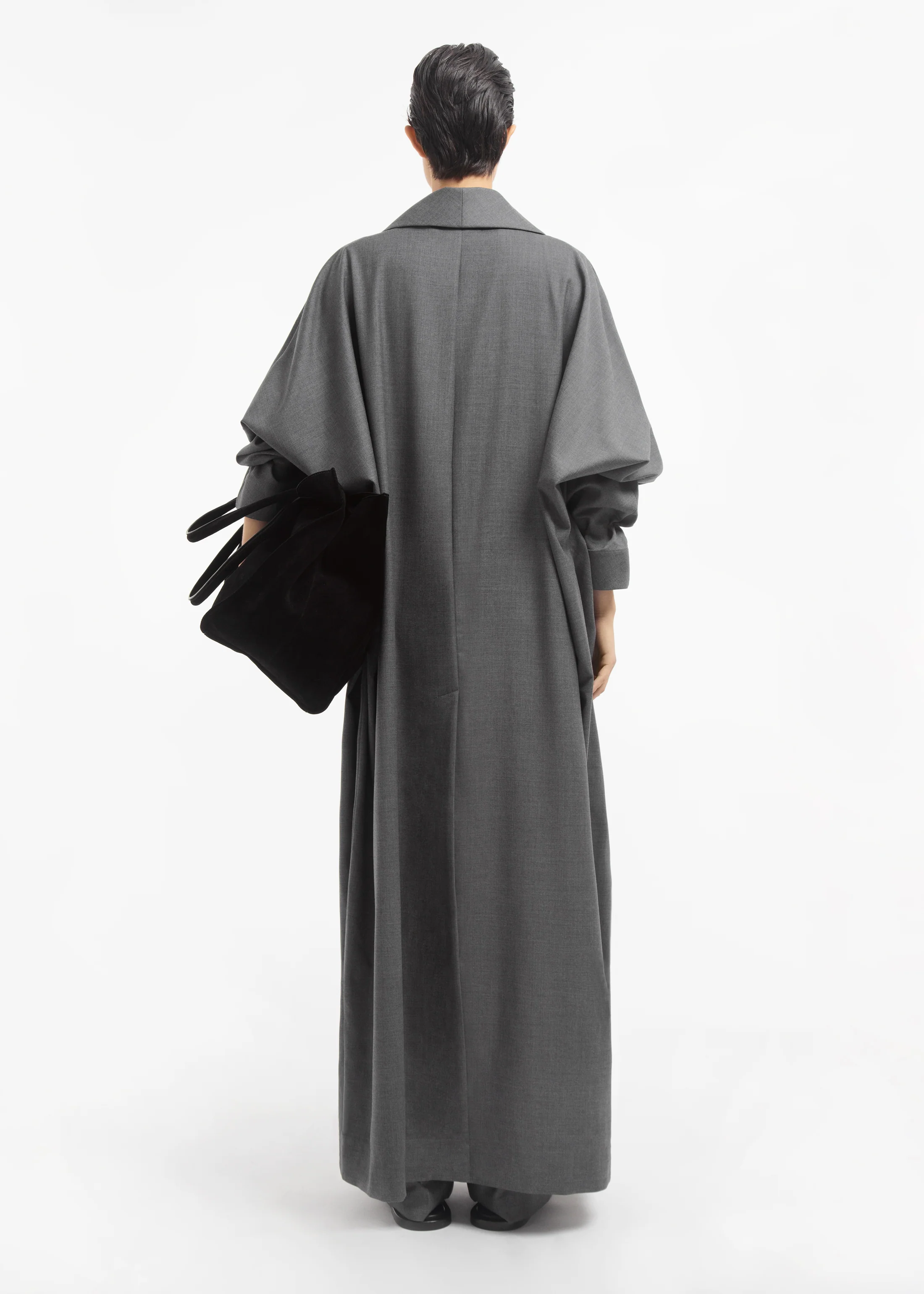 Batwing Shawl Coat in Melange Wool - Grey Melange - Image 4