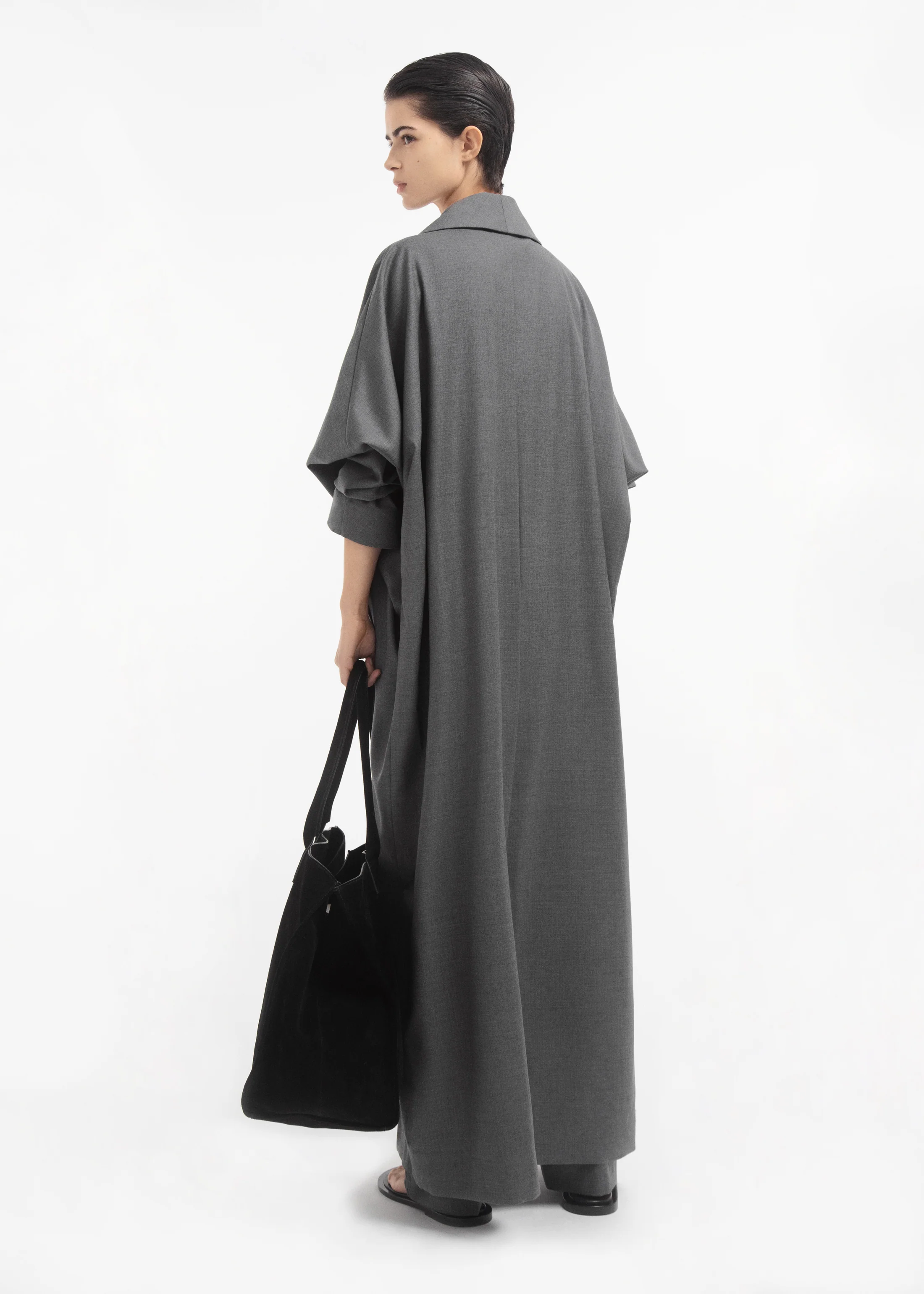 Batwing Shawl Coat in Melange Wool - Grey Melange - Image 5