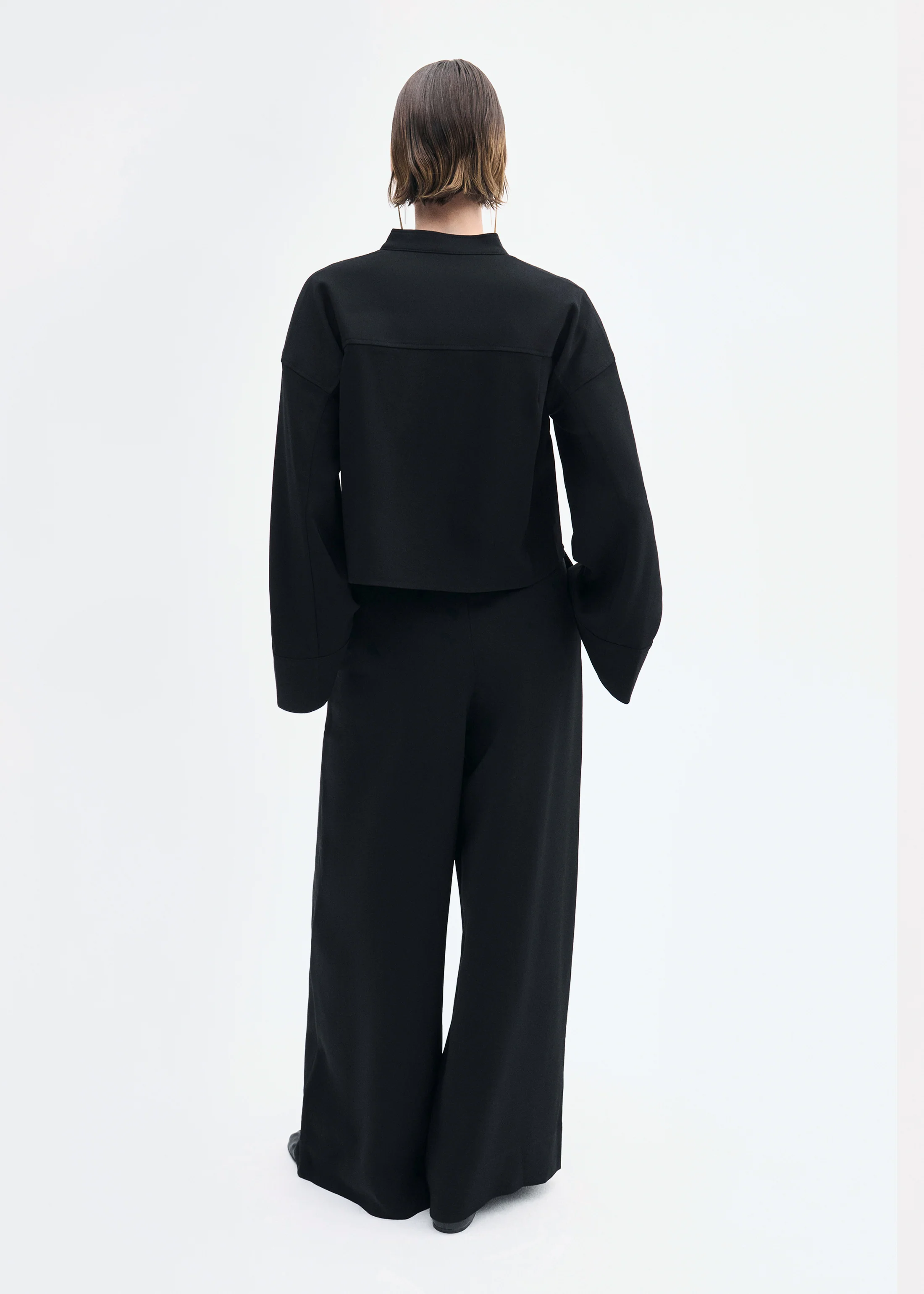 Bell Sleeve Blouse in Crepe - Black - Image 3