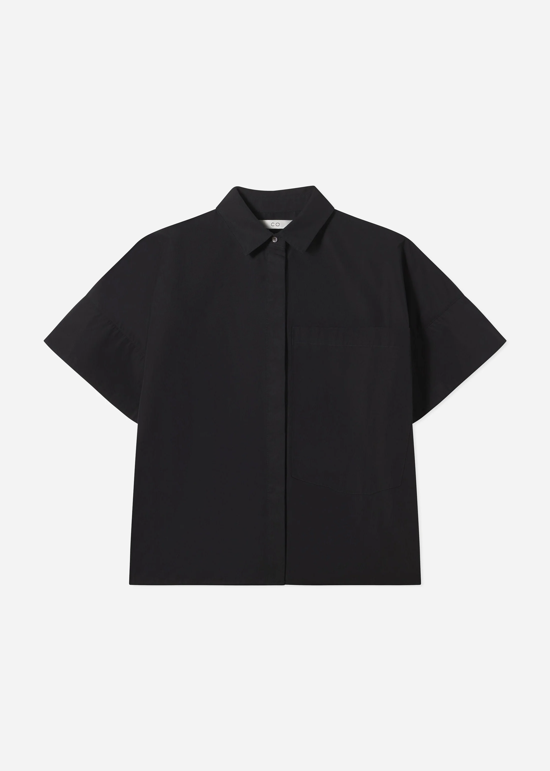 Boxy Short Sleeve Shirt in Cotton Poplin - Black - Image 4