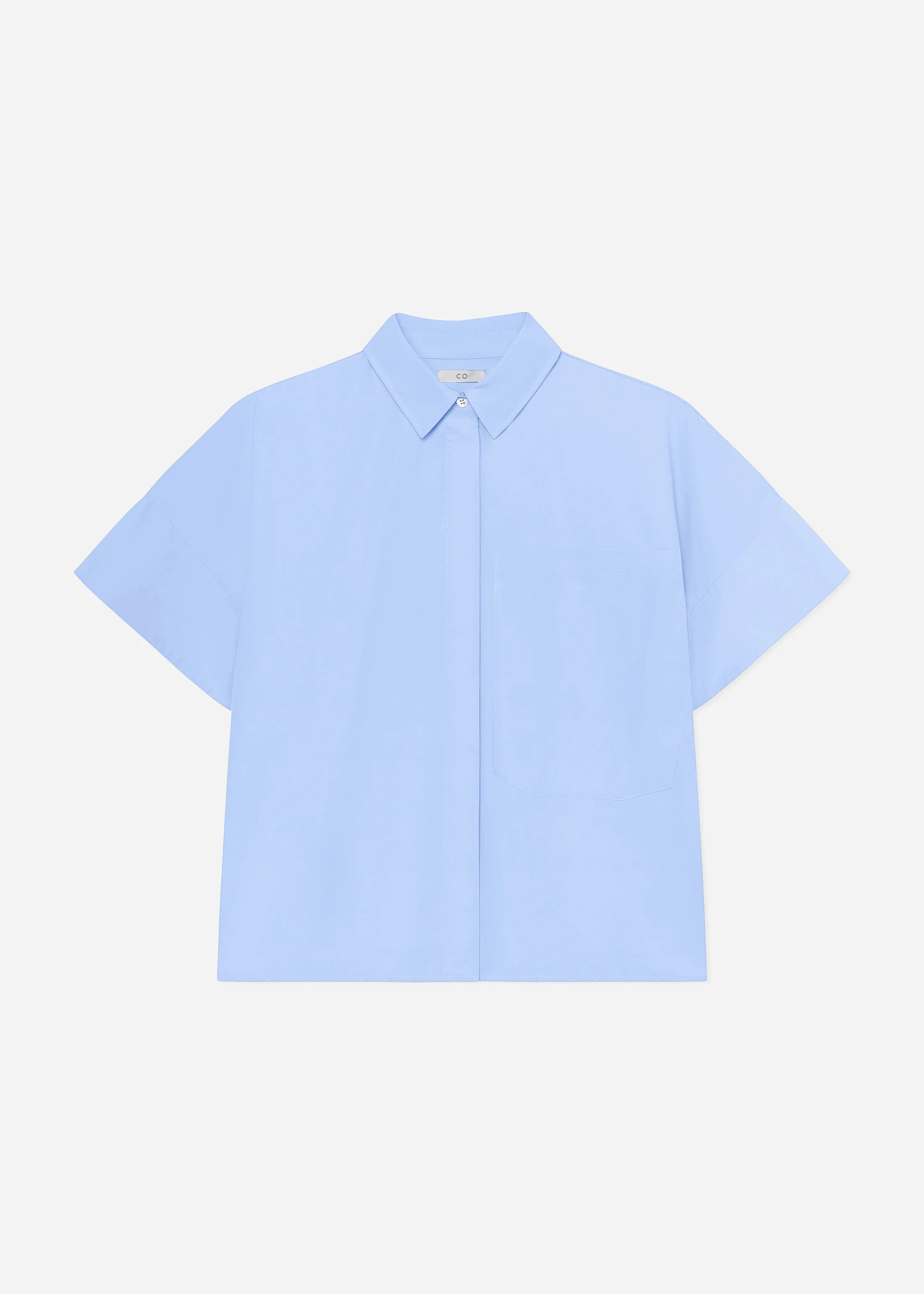 Boxy Short Sleeve Shirt in Cotton Poplin - Blue - Image 5