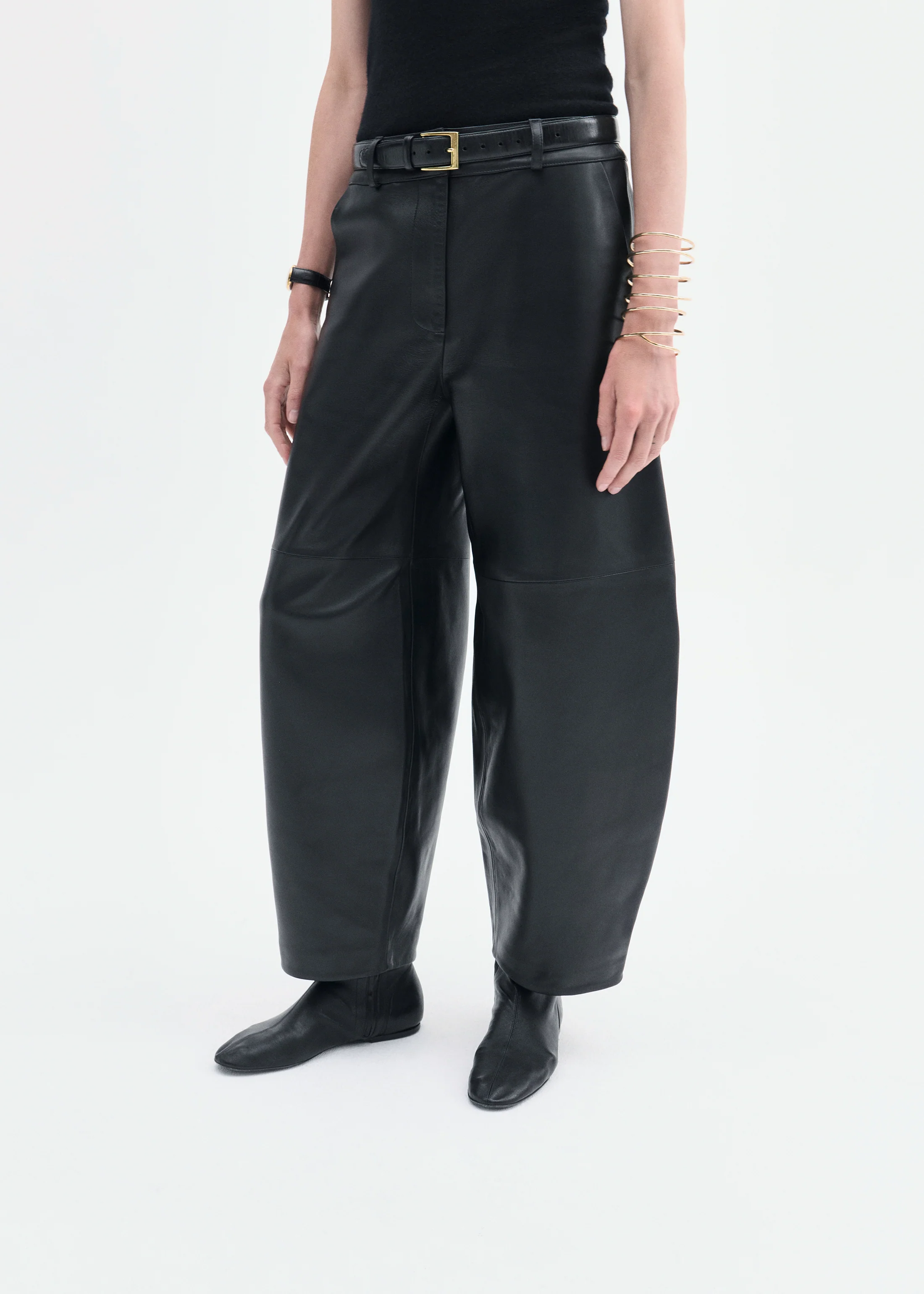 Cropped Leather Trouser - Black - Image 3