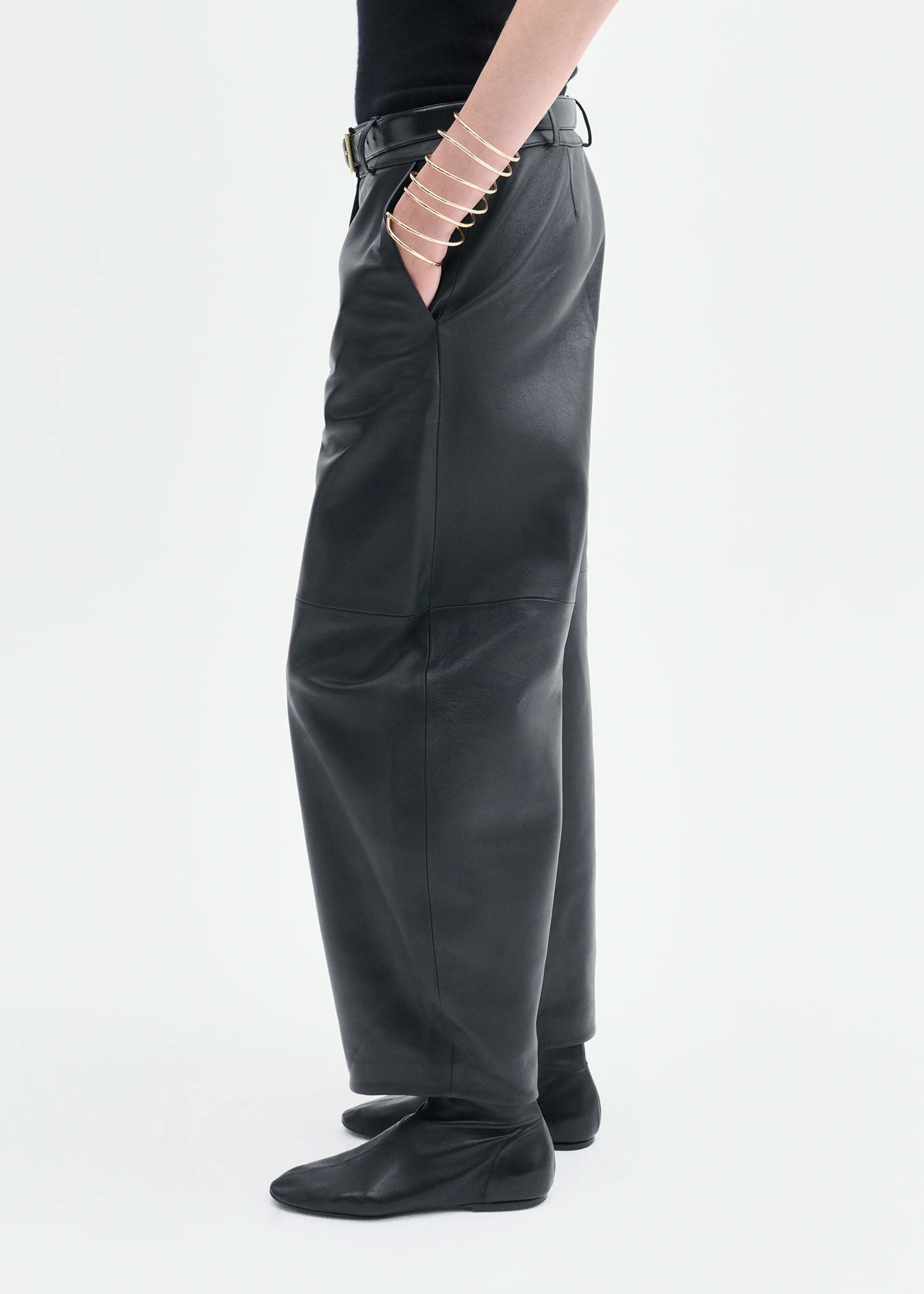 Cropped Leather Trouser - Black - Image 4