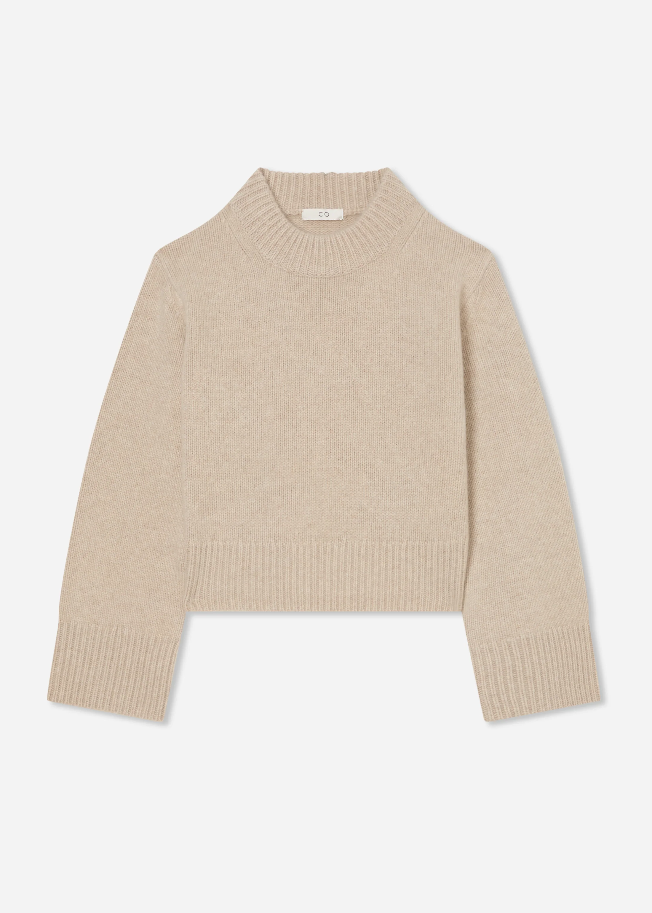 Cropped Oversized Sweater in Cashmere - Beige Melange - Image 3