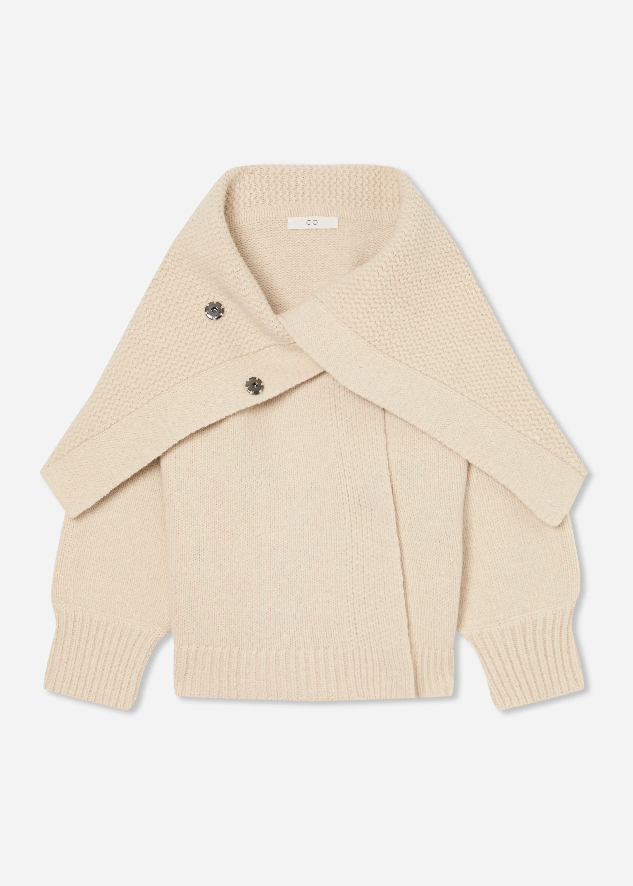 Funnel Neck Knit Cardigan in Wool Cashmere - Ivory - Image 5