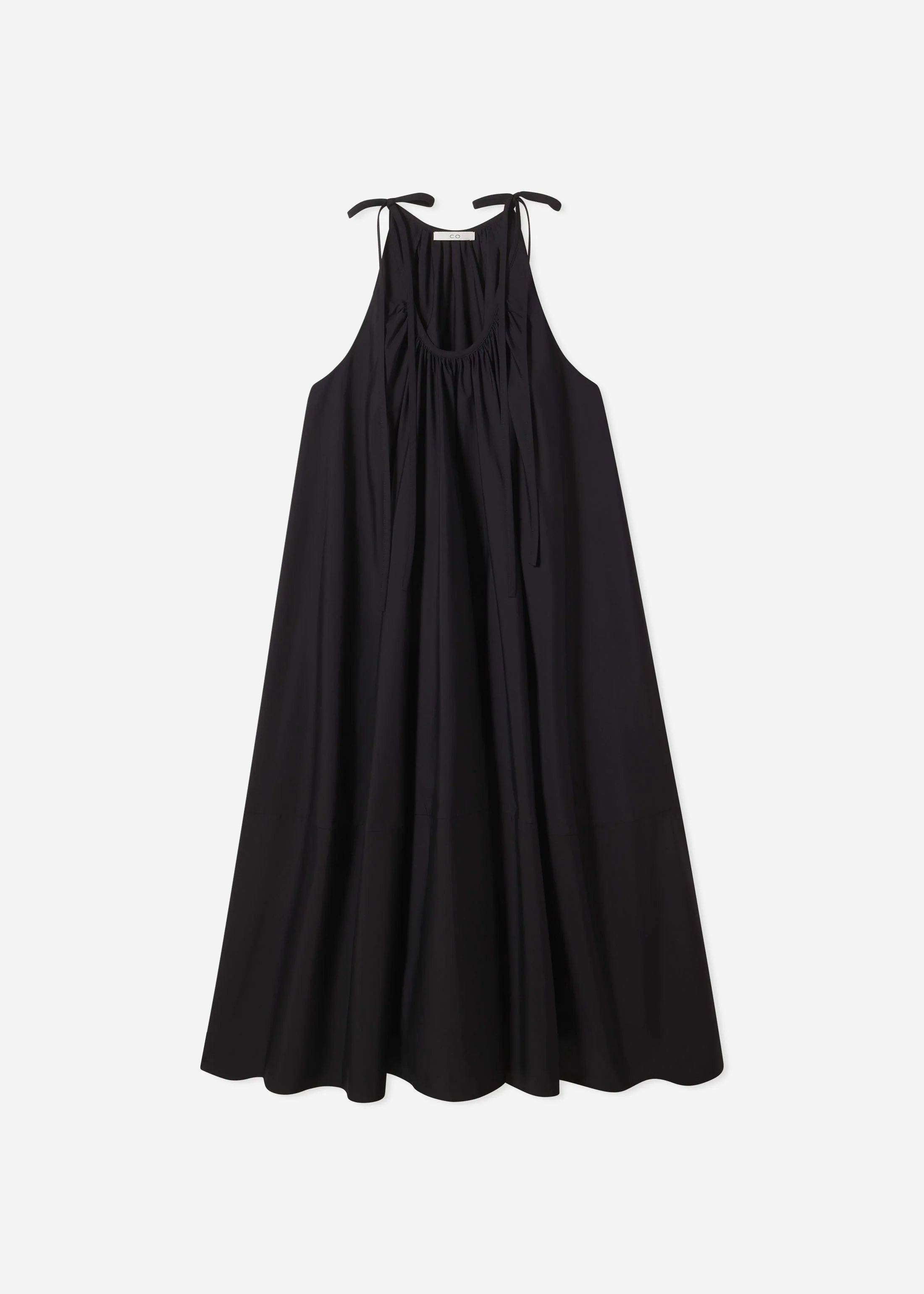 Gathered Halter Dress in Cotton Poplin - Black - Image 4