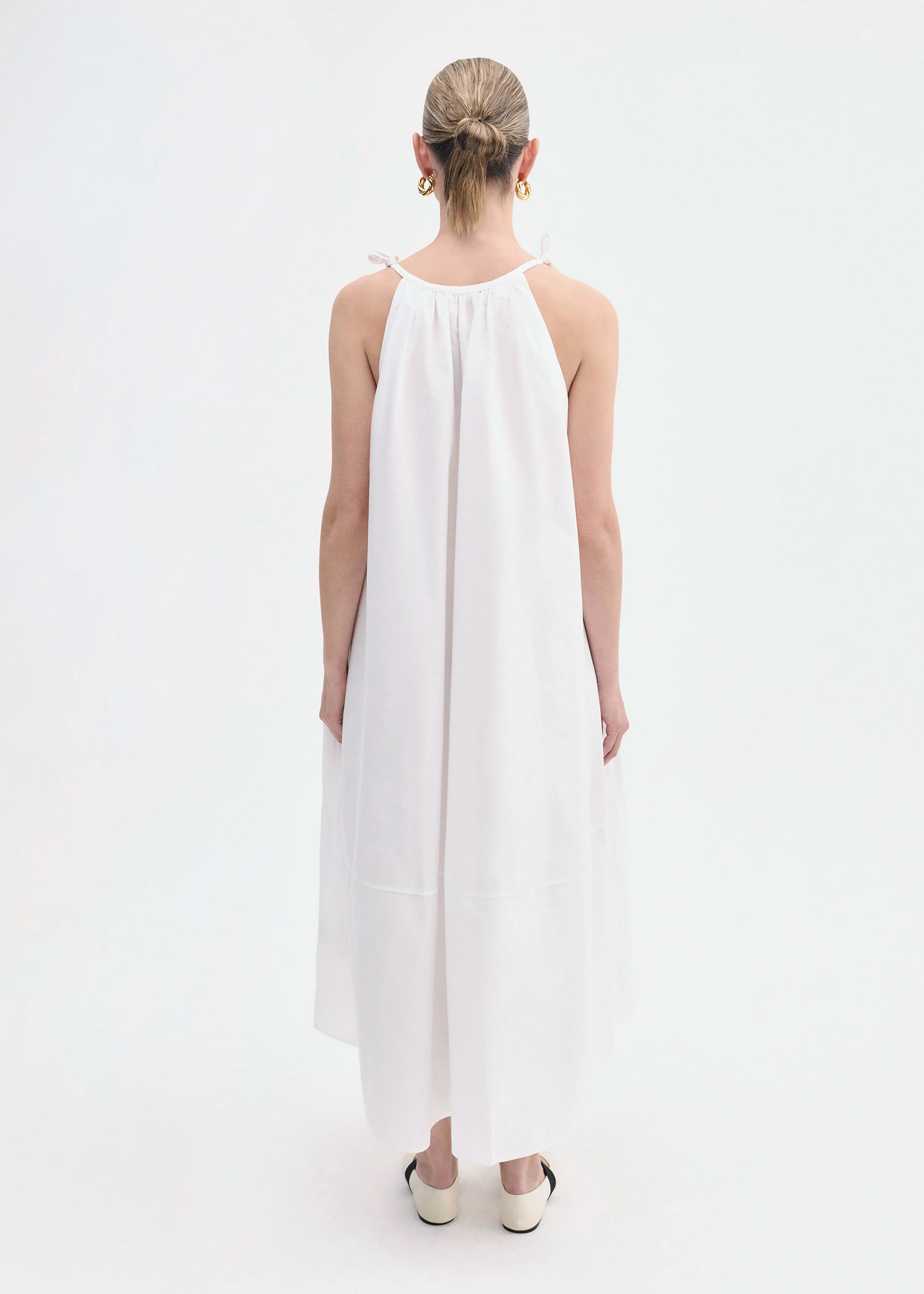 Gathered Halter Dress in Cotton Poplin - White - Image 3
