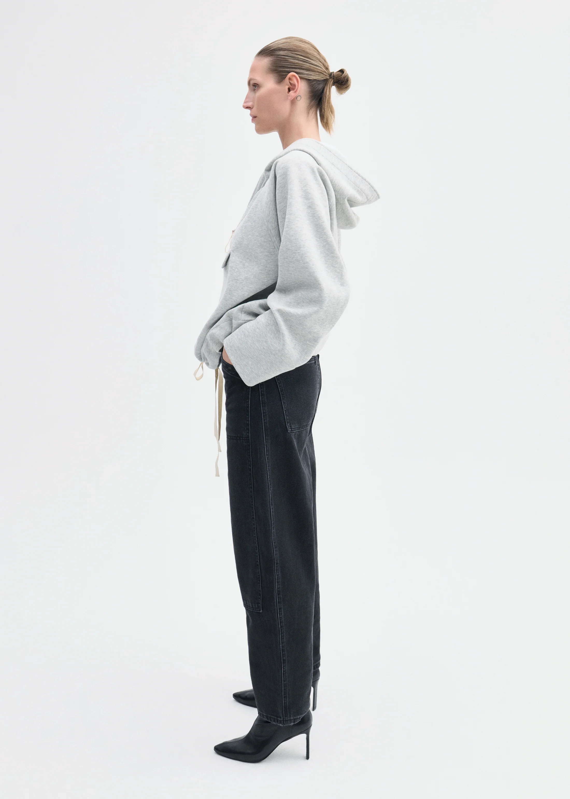 Hooded Pullover in Scuba Jersey - Heather Grey - Image 3