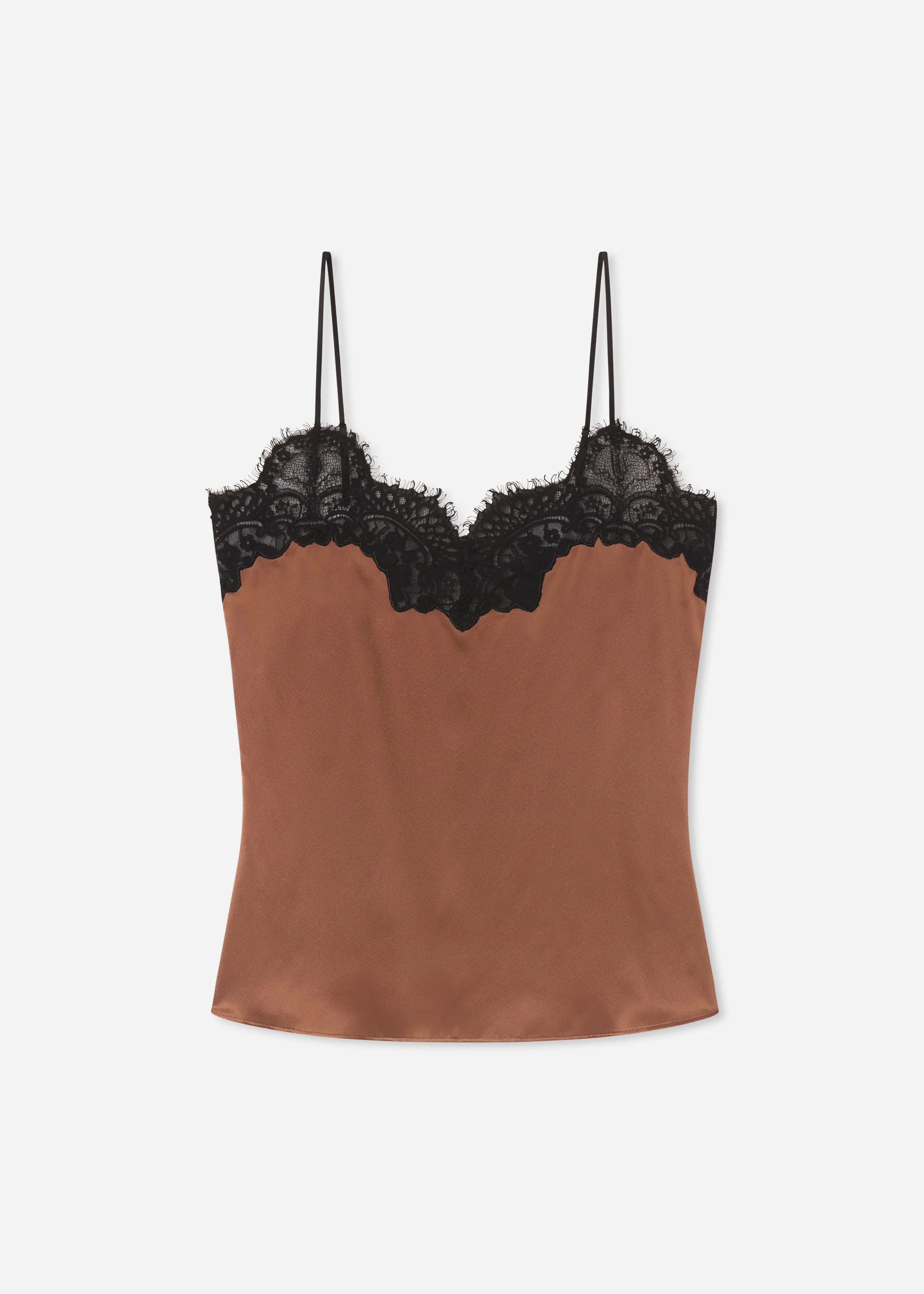 Lace Camisole in Silk - Chocolate - Image 5