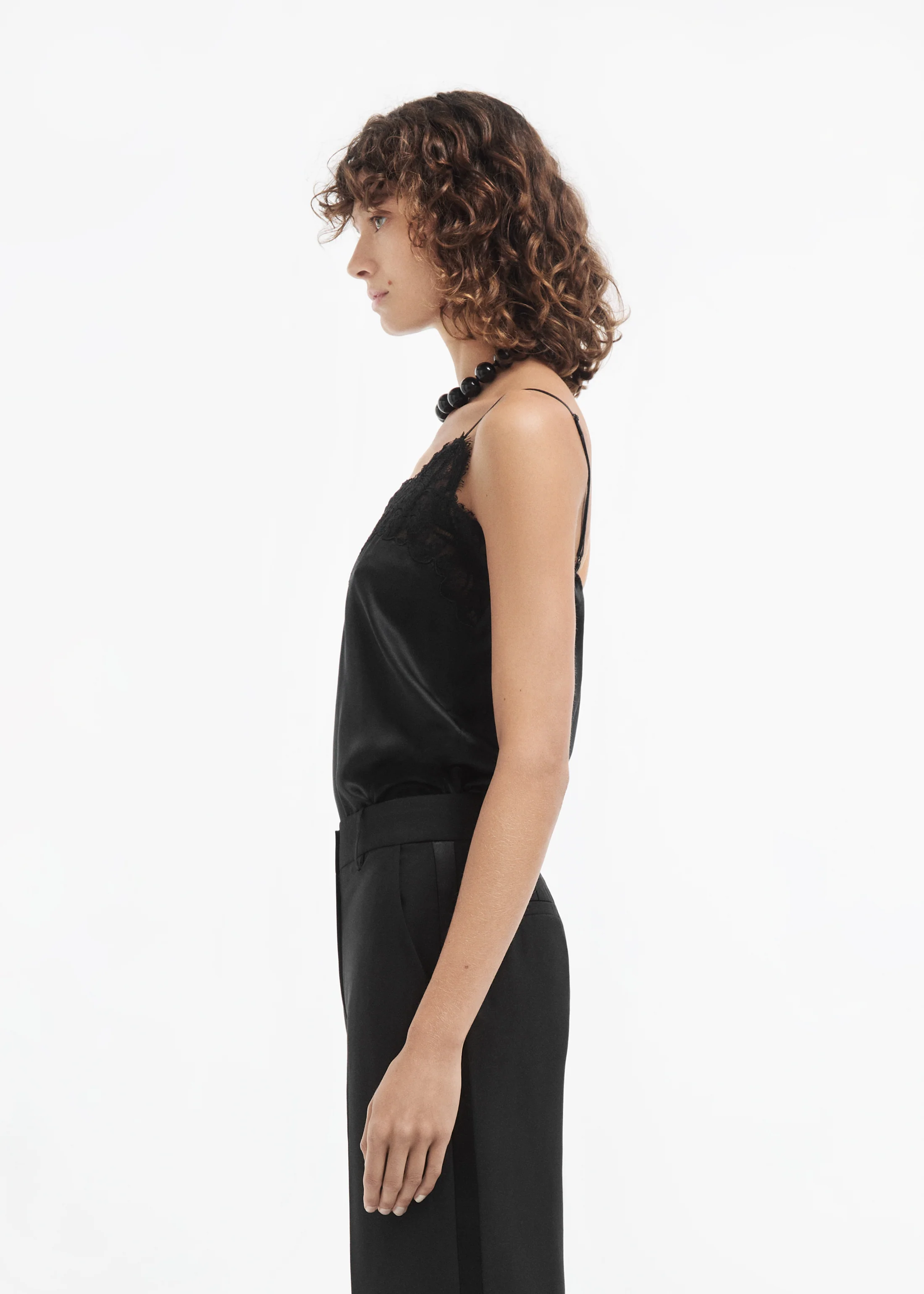 Lace Camisole in Silk - Black - Image 4