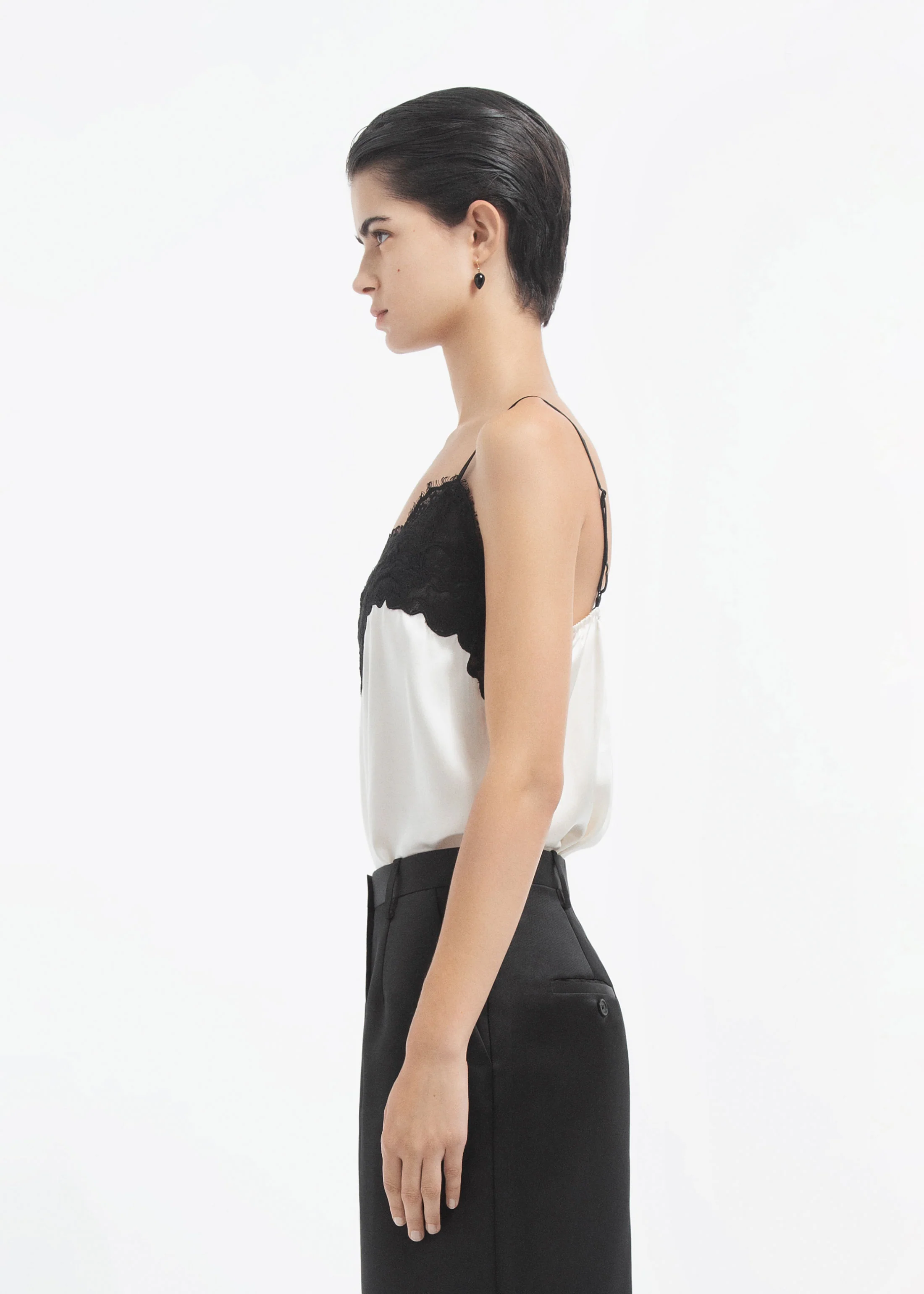 Lace Camisole in Silk - Ivory - Image 3