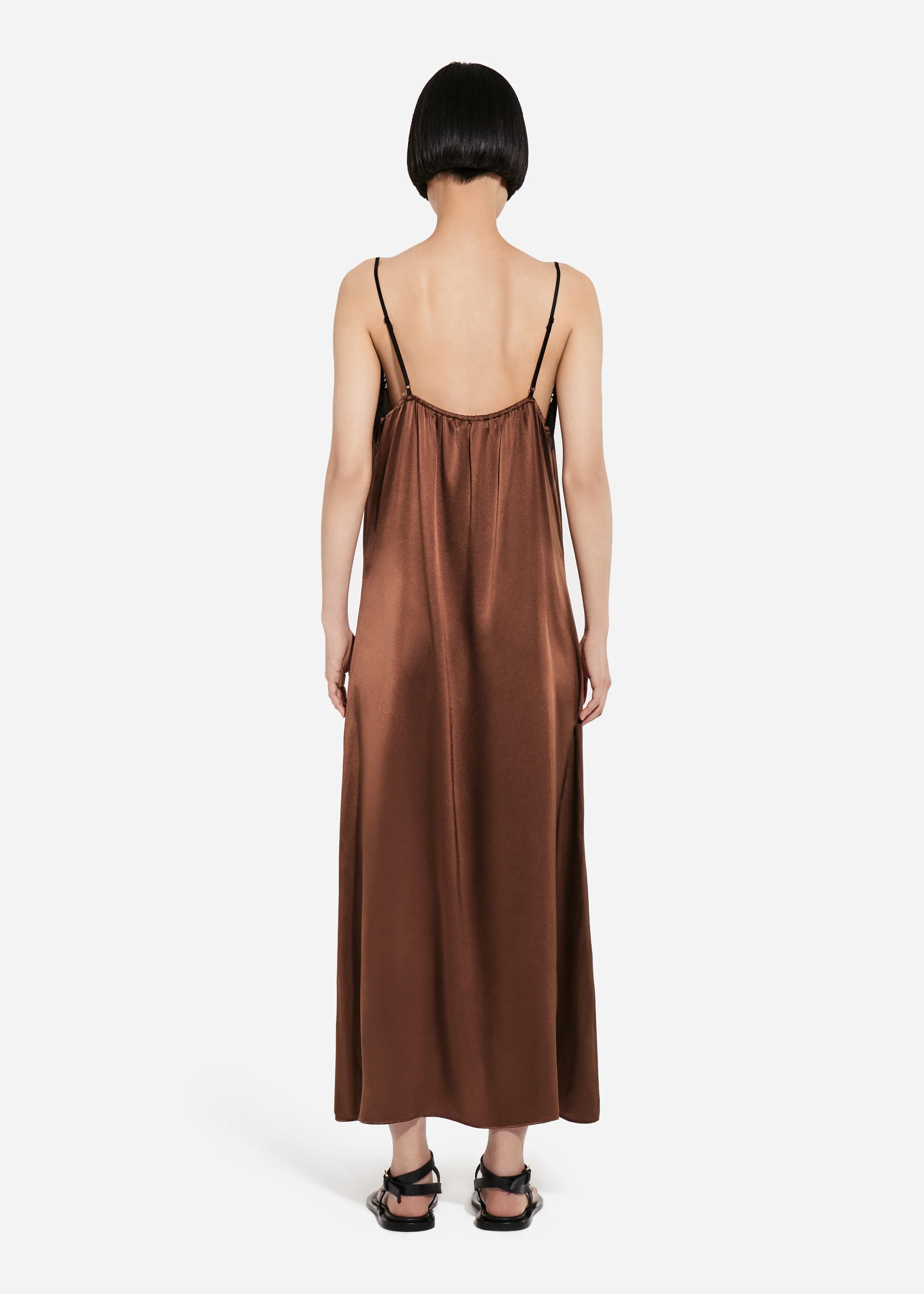 Lace Slip Dress in Silk - Chocolate - Image 3