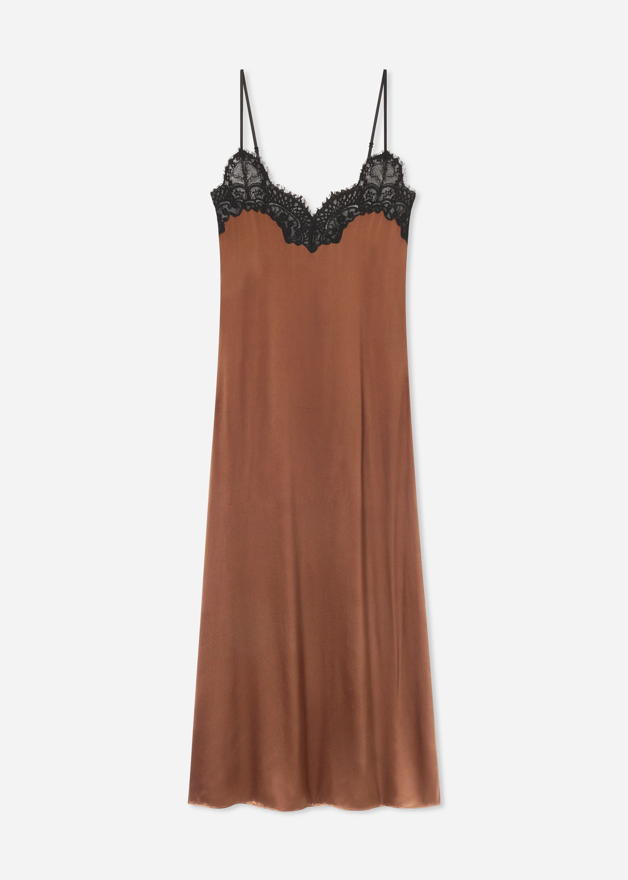 Lace Slip Dress in Silk - Chocolate - Image 4