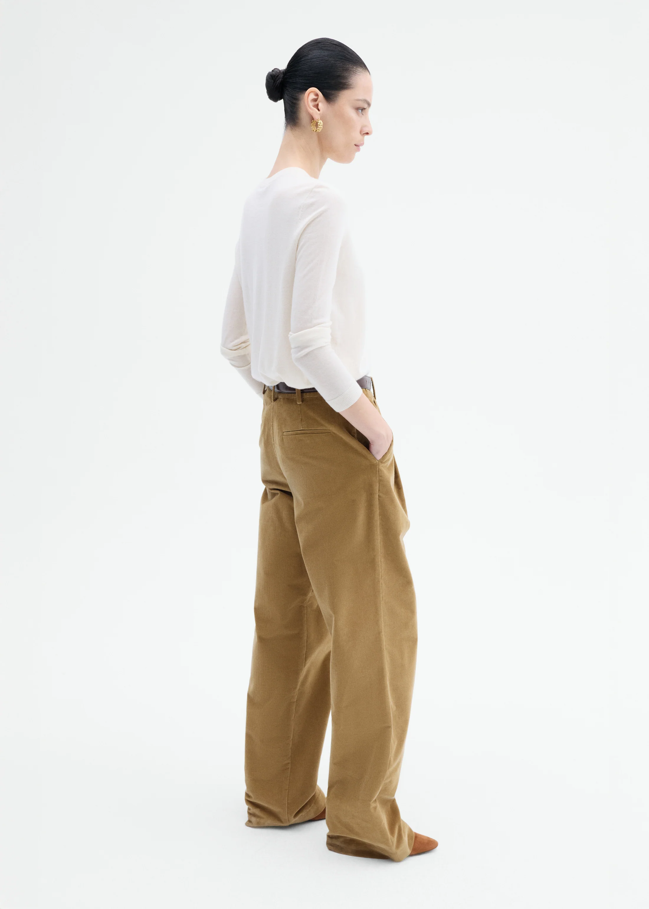 Long Sleeve Crew in Fine Cashmere - Ivory - Image 3