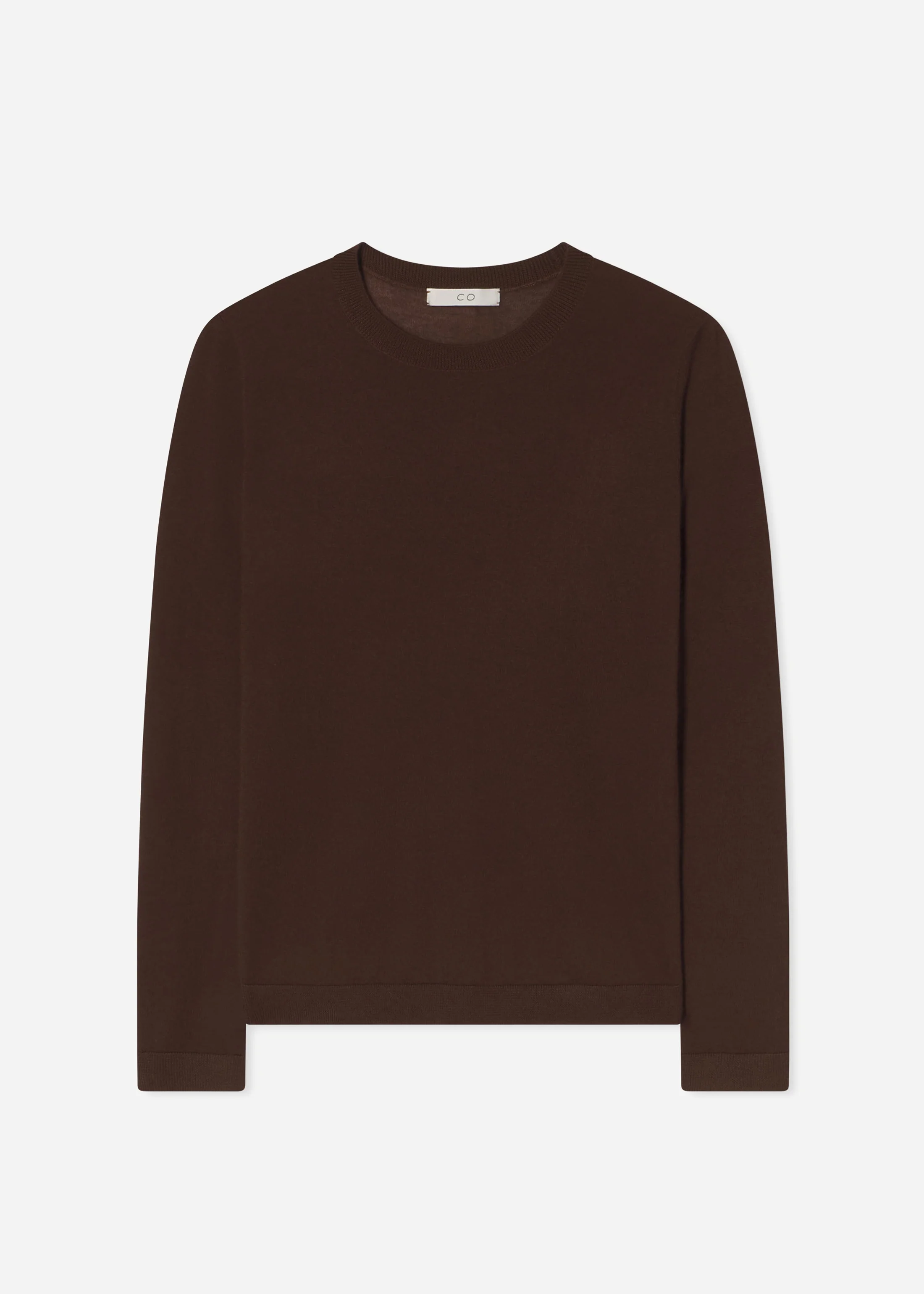 Long Sleeve Crew in Fine Cashmere - Chocolate - Image 4