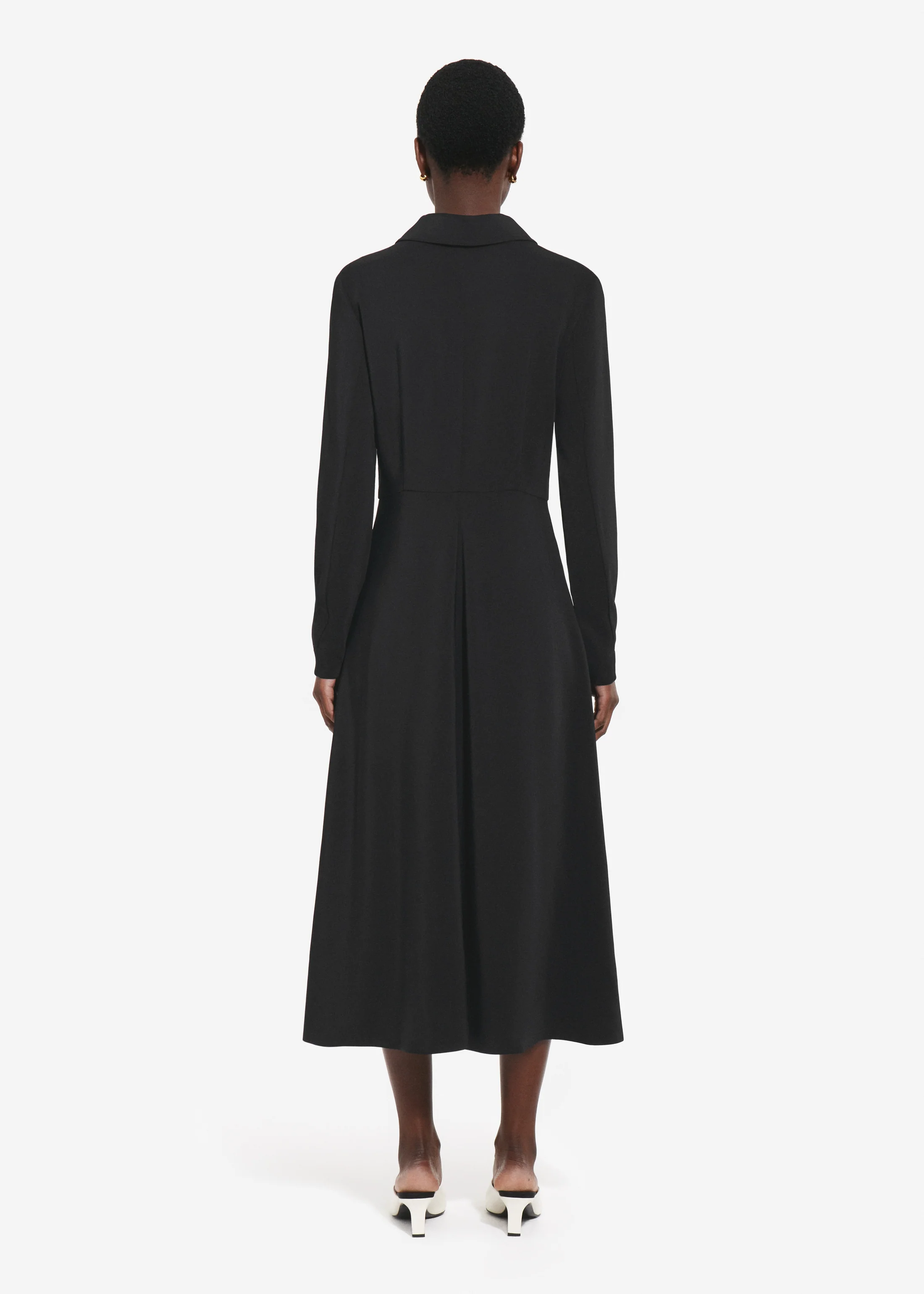 Long Sleeve Shirt Dress in Crepe -  Black - Image 3