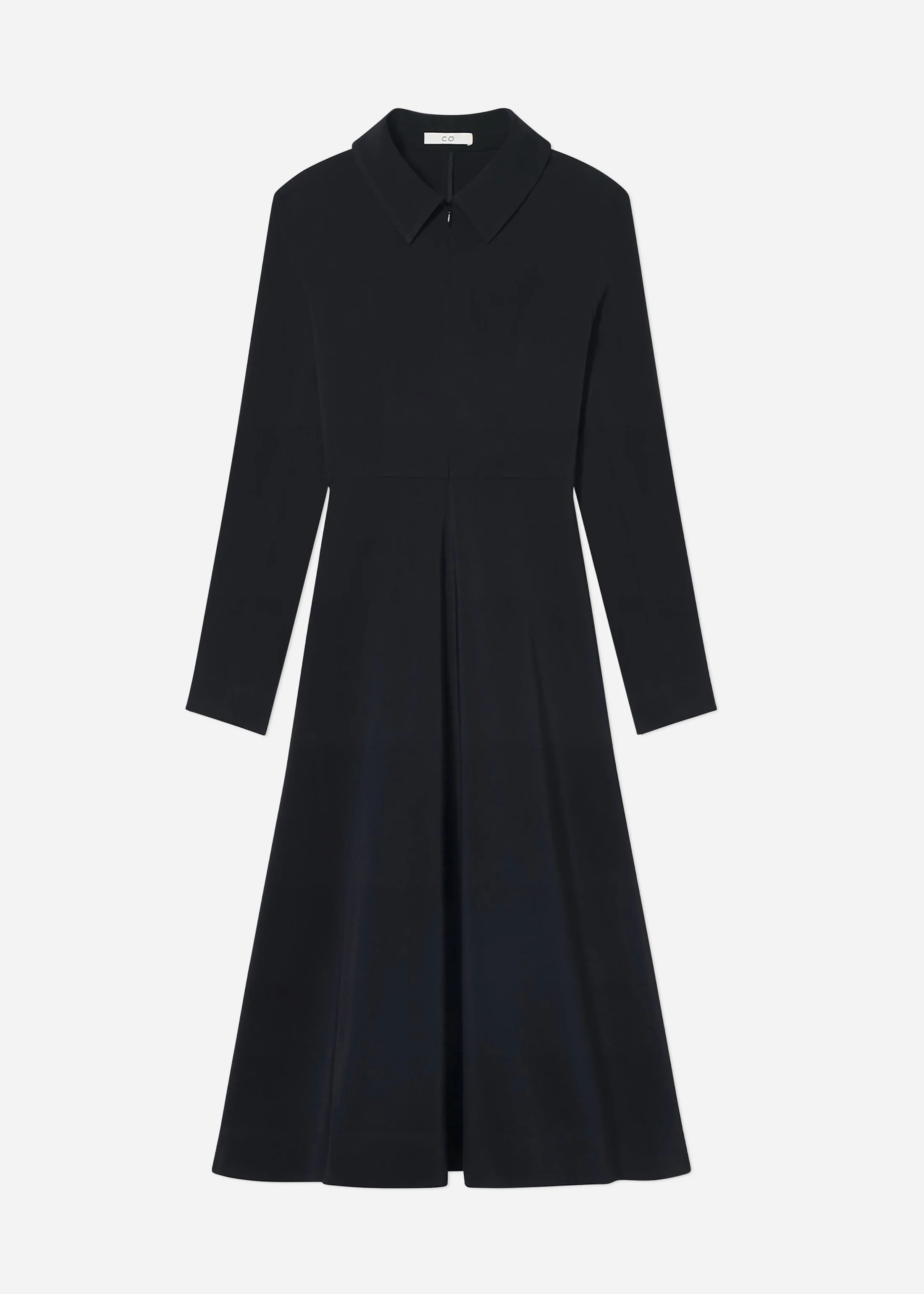 Long Sleeve Shirt Dress in Crepe -  Black - Image 4