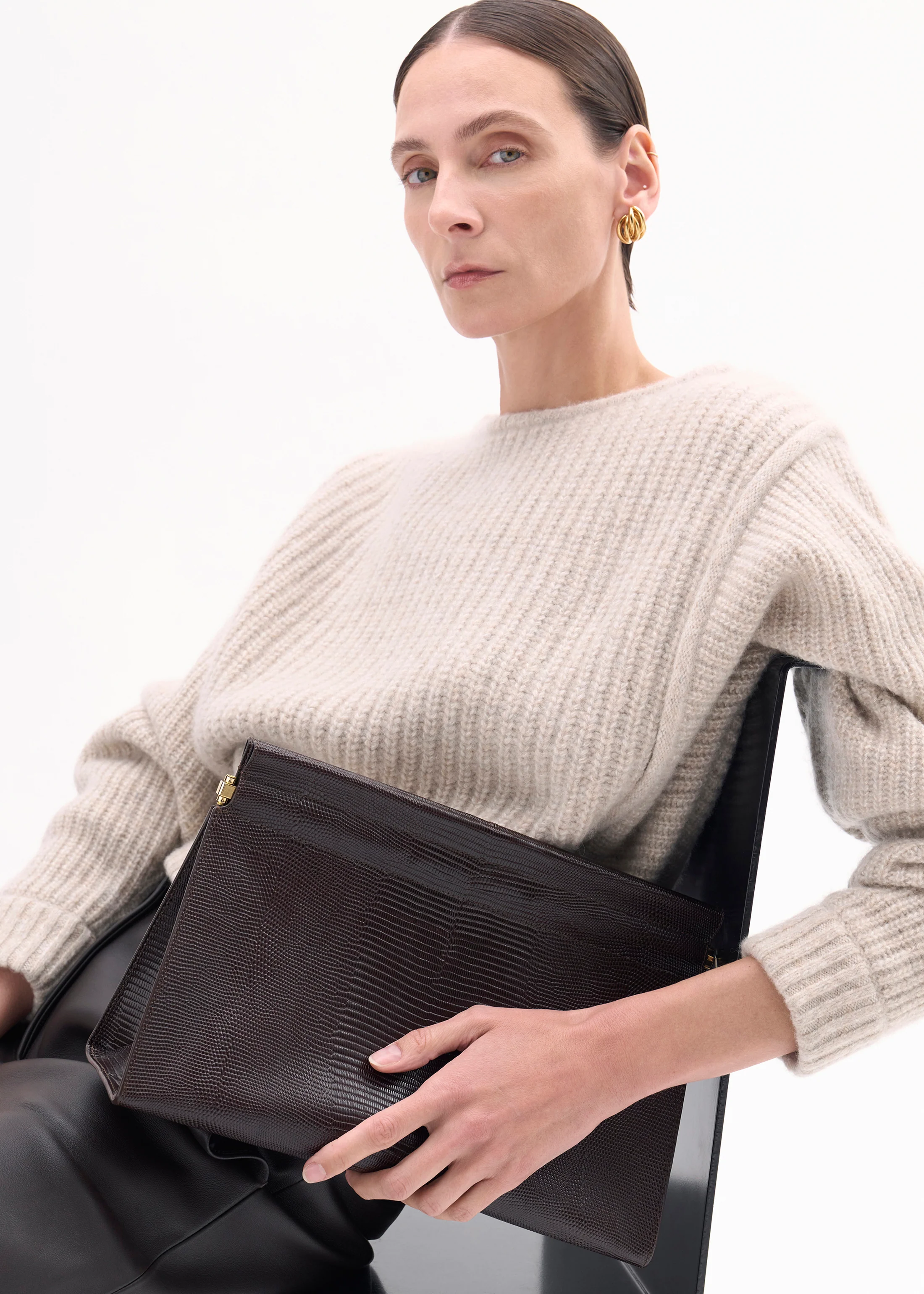 Large Leather Clutch - Espresso - Image 4