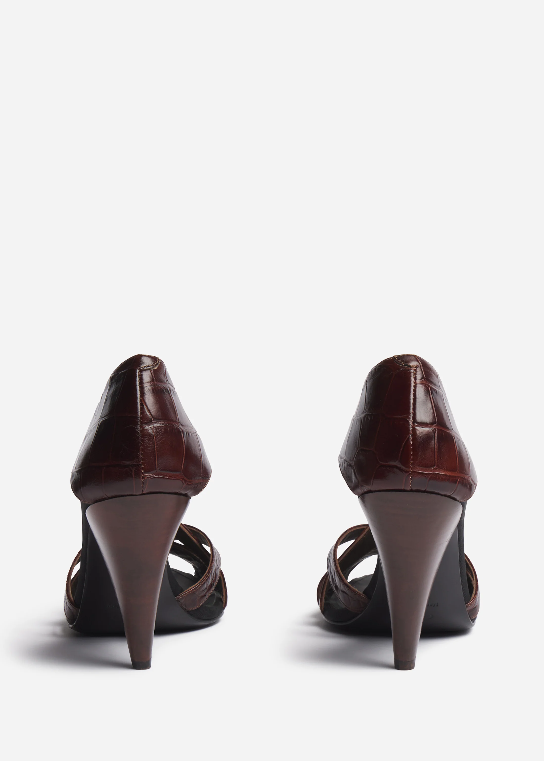 Open Toe Heeled Sandal in Crocodile Leather - Chocolate - Image 3