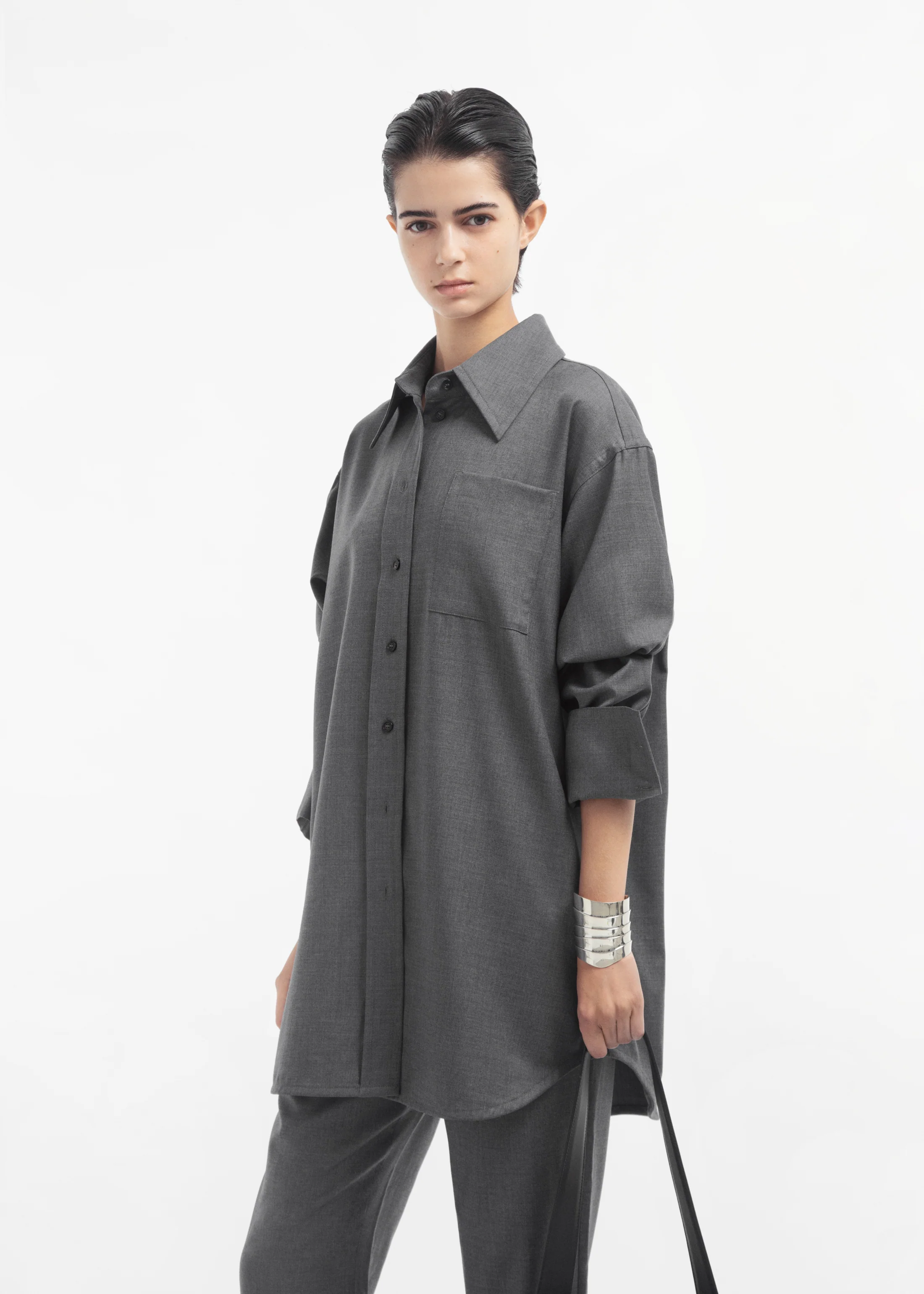 Overshirt in Melange Wool - Grey Melange - Image 3