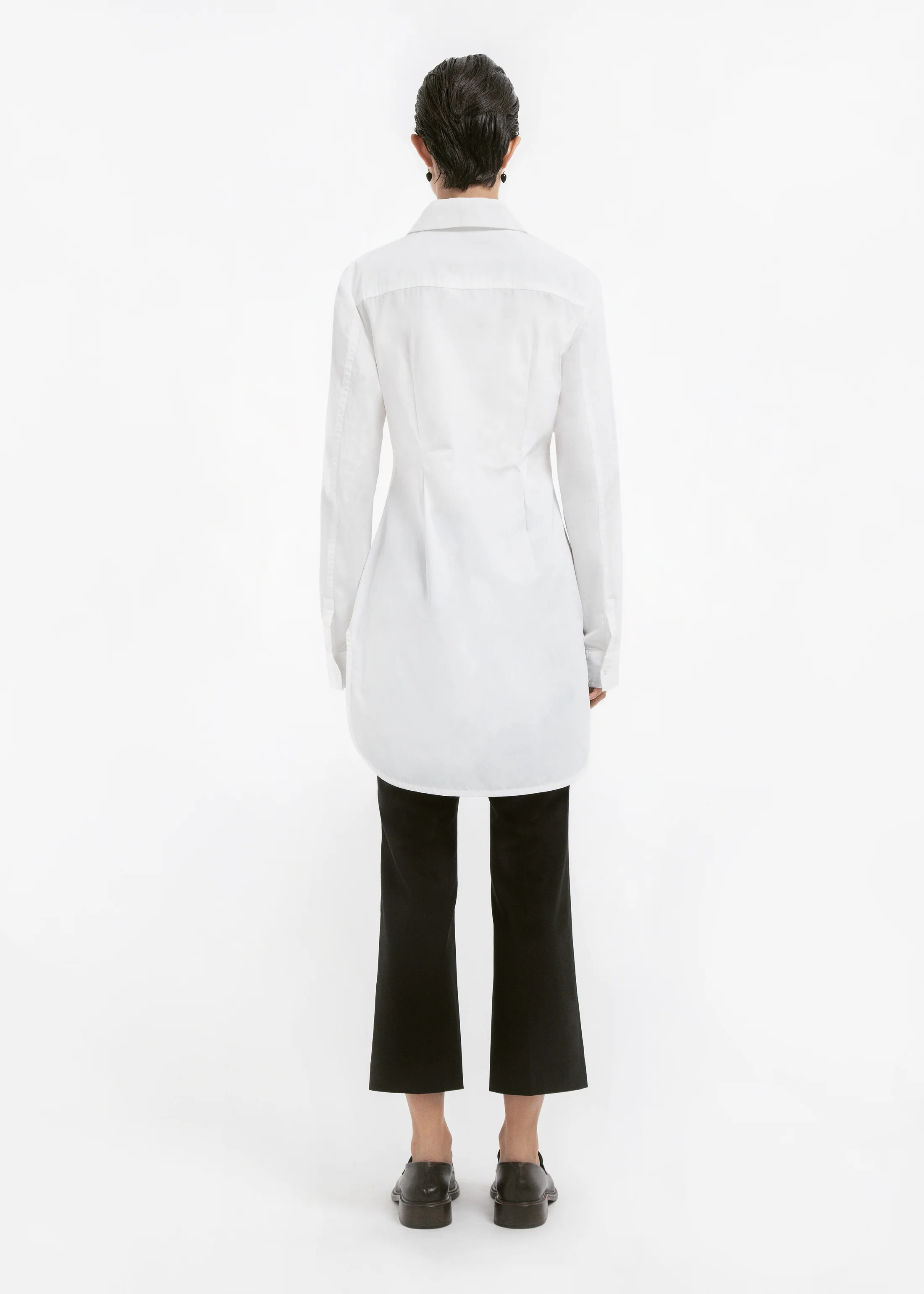 Cinched Button Down Shirt in Cotton Sateen - White - Image 3
