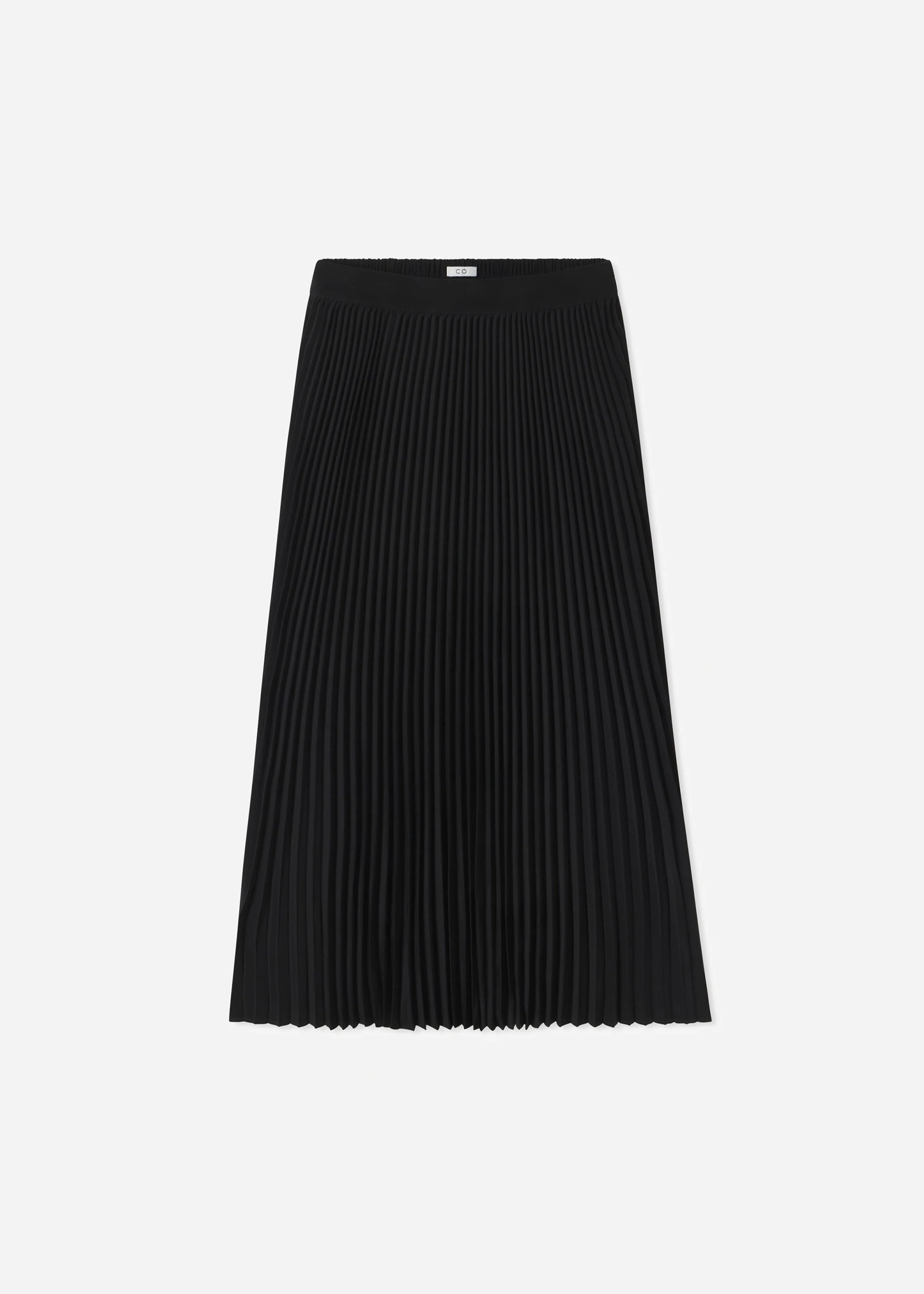 Pleated Elastic Waist Skirt in Stretch Crepe - Black - Image 5