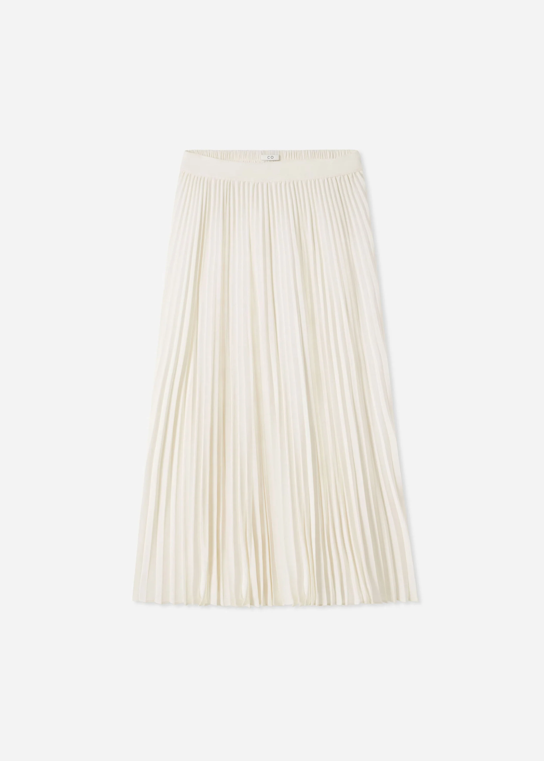 Pleated Elastic Waist Skirt in Stretch Crepe - Ivory - Image 3