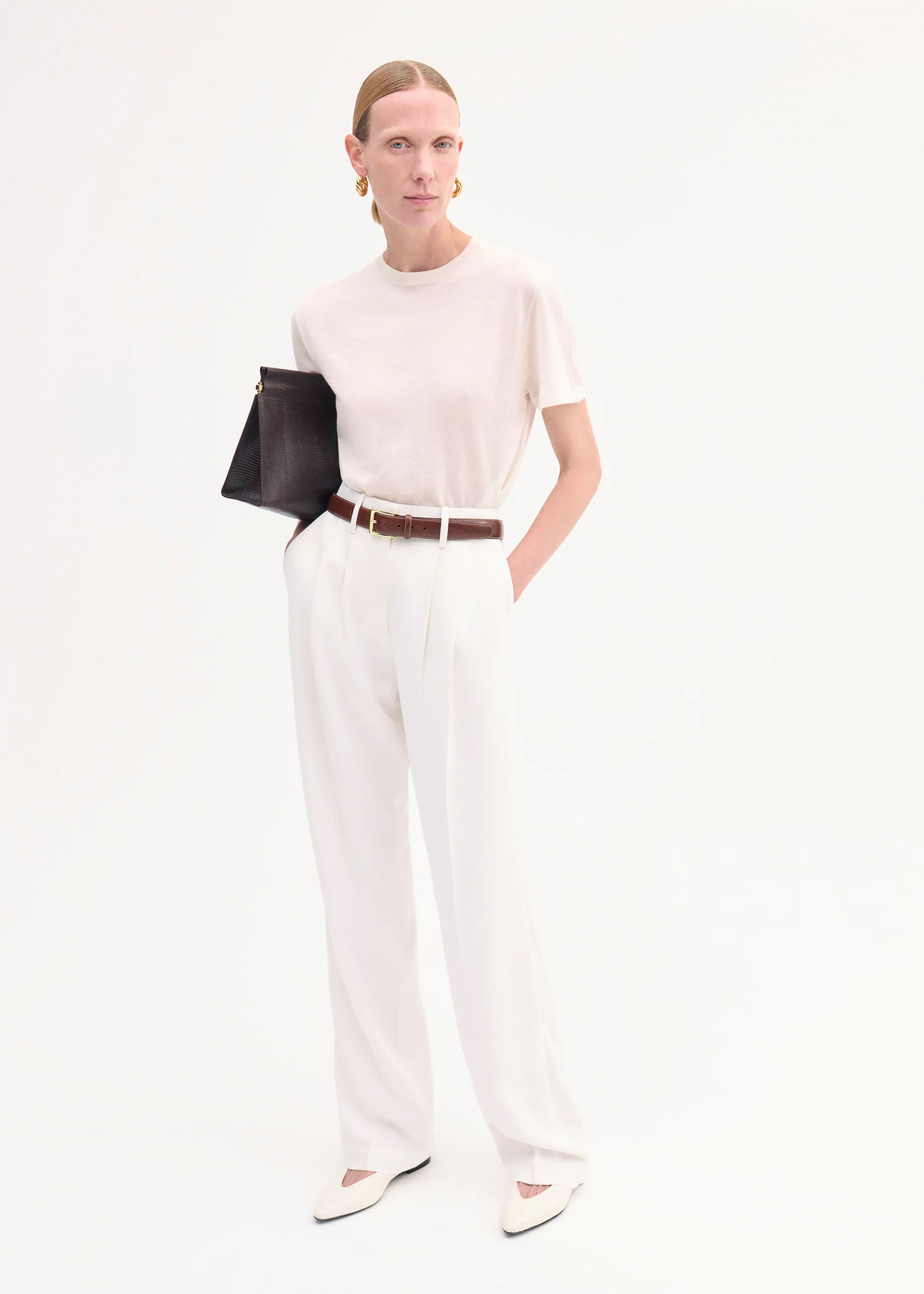 Pointed Ballerina Leather Flat in Ivory - Image 5