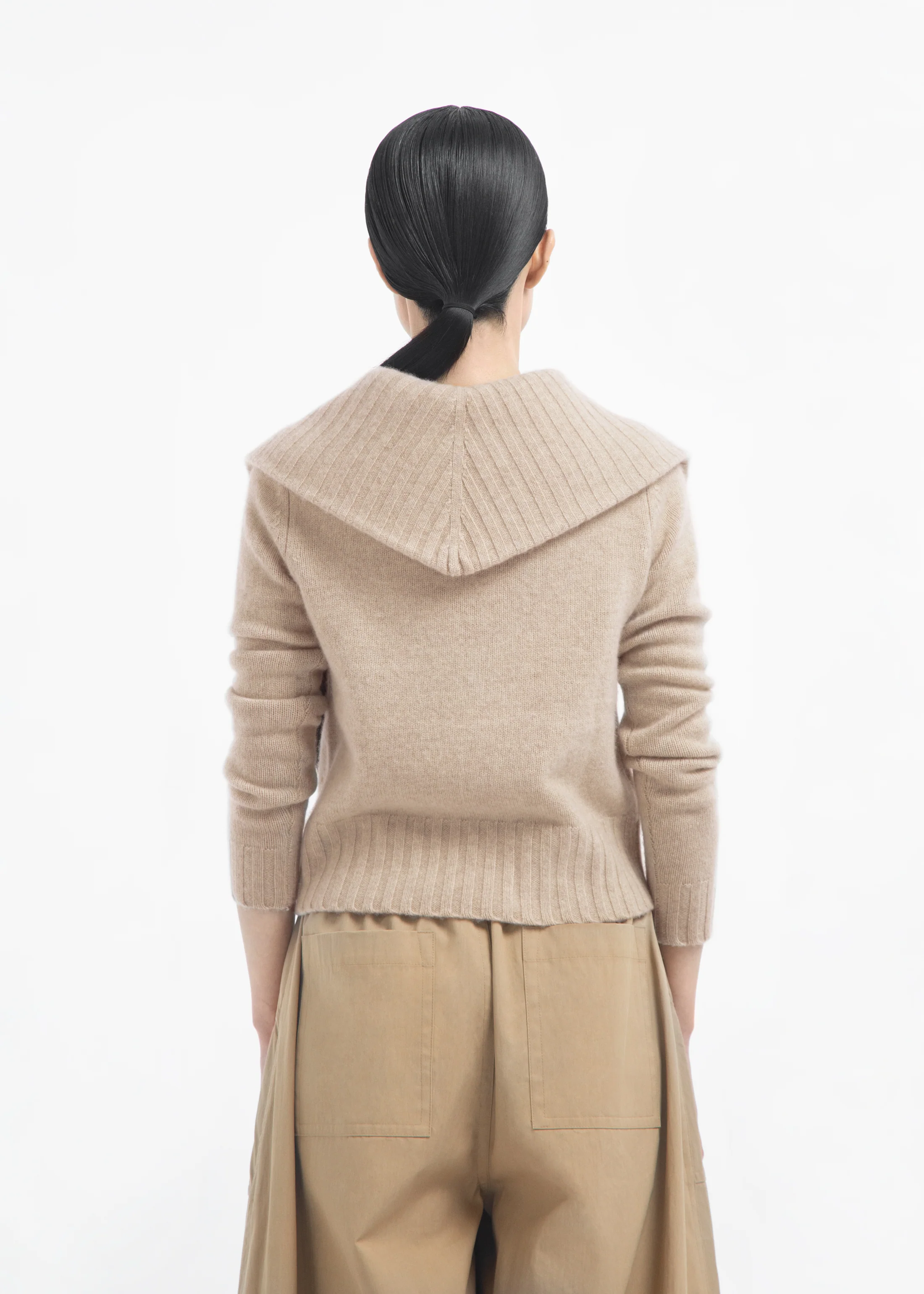 Ribbed Collared Sweater in Cashmere - Beige Melange - Image 3