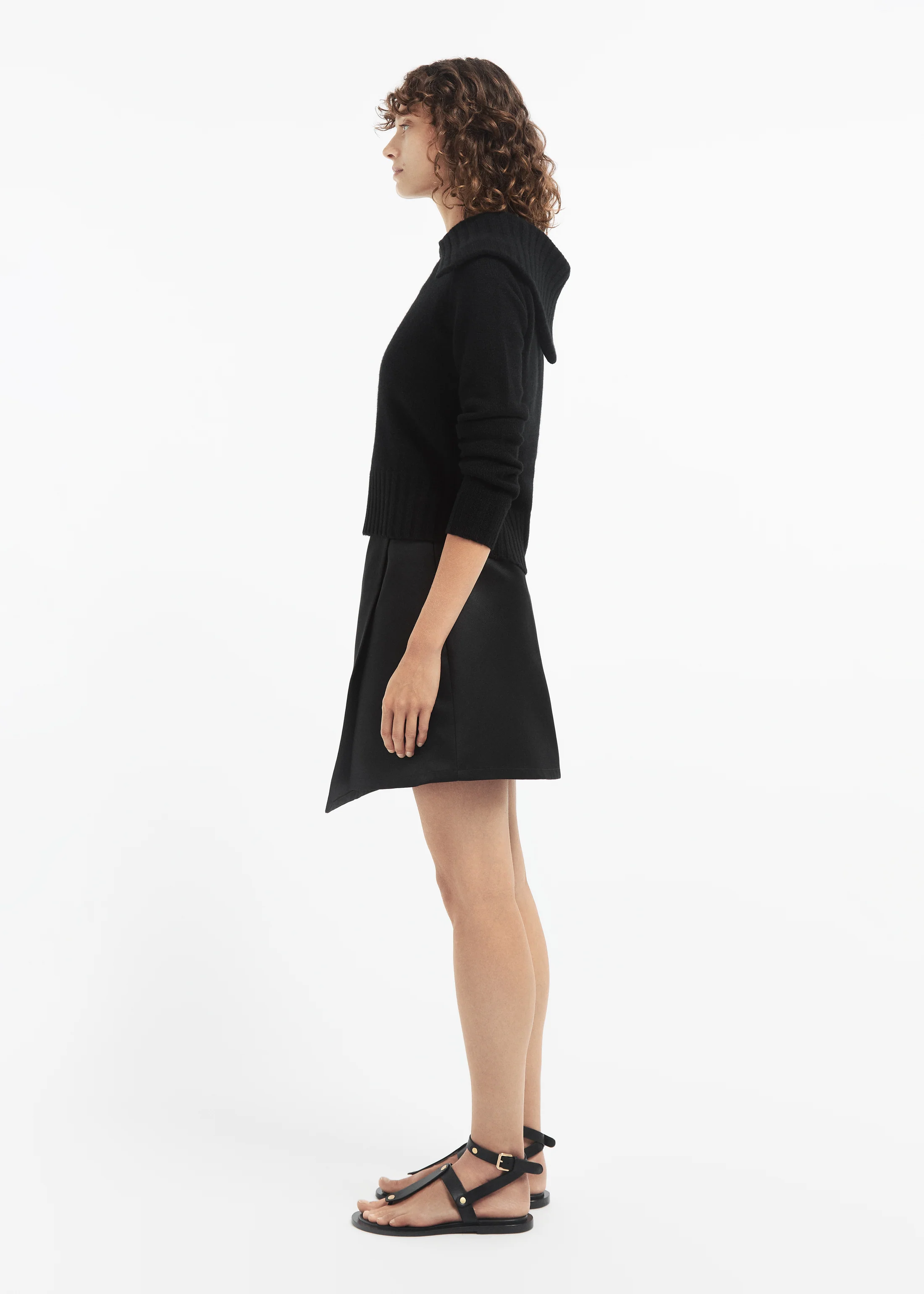 Ribbed Collared Sweater in Cashmere - Black - Image 3