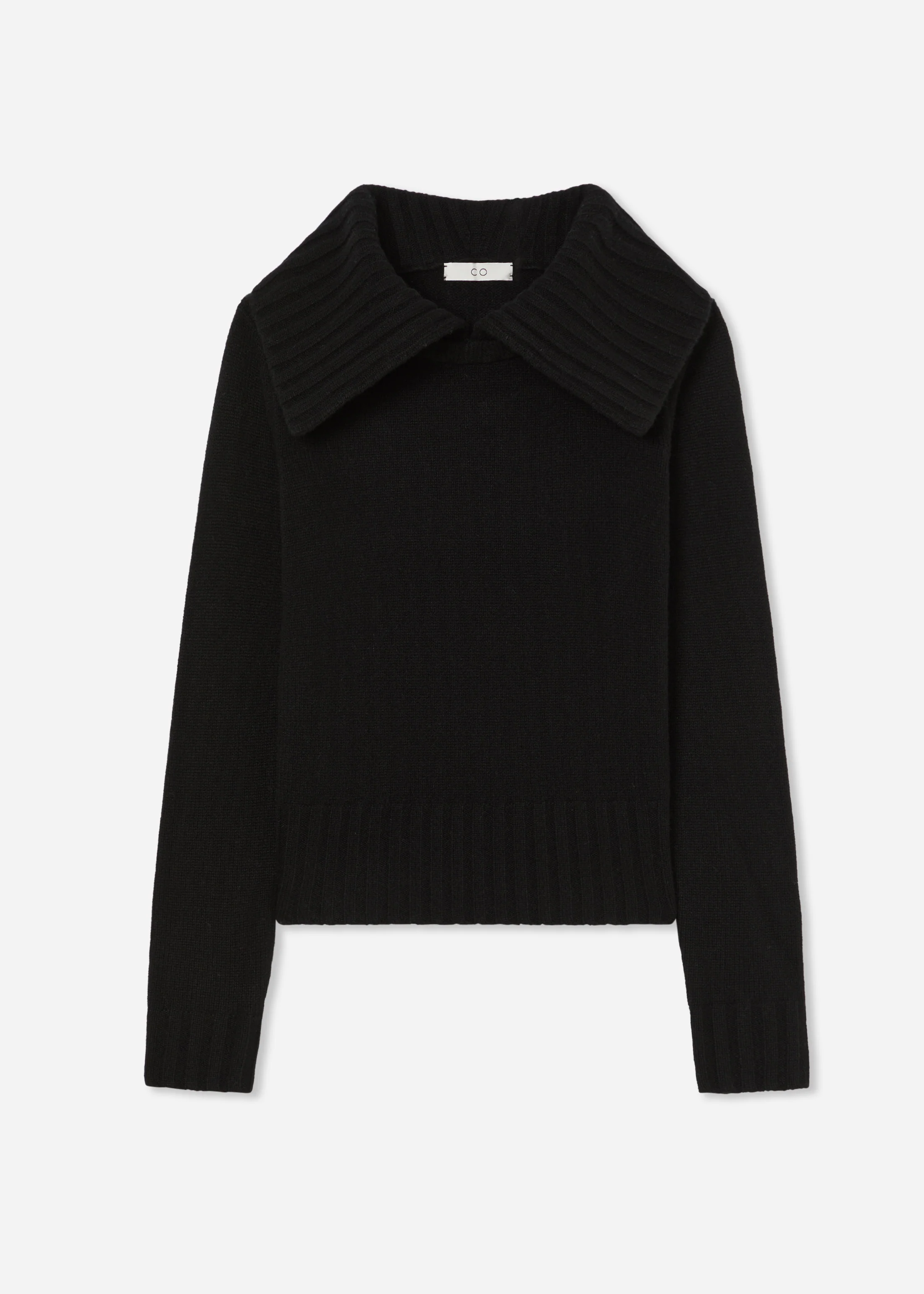 Ribbed Collared Sweater in Cashmere - Black - Image 5