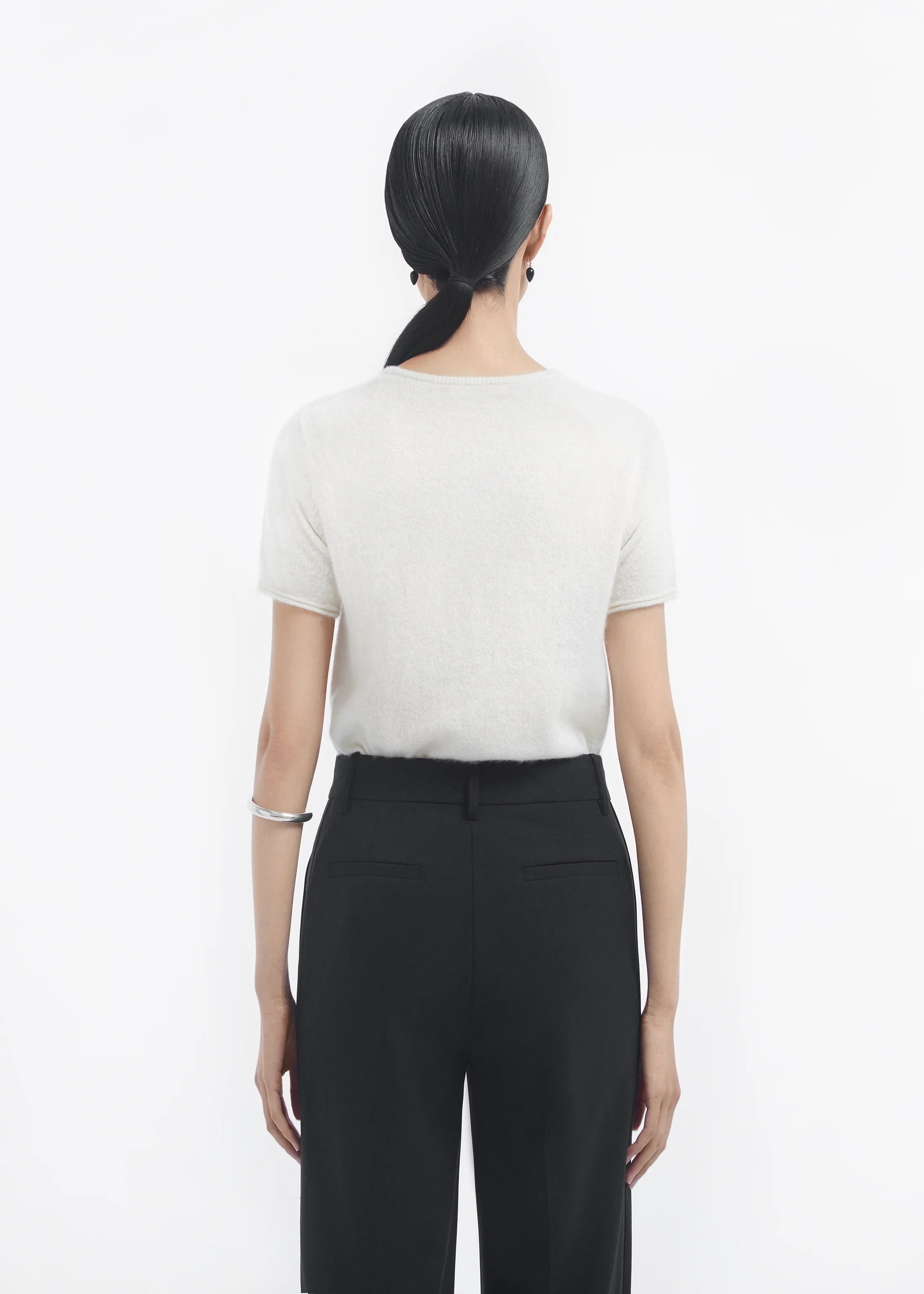 Short Sleeve T-Shirt in Cashmere Silk - Ivory - Image 3