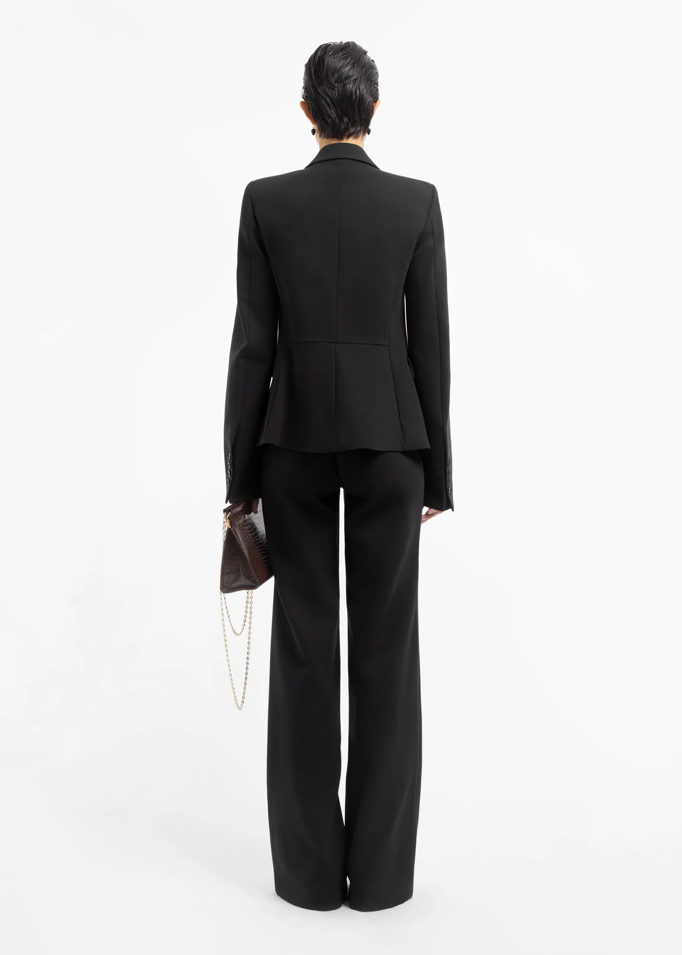 Single Button Down Blazer in Cotton - Black - Image 4