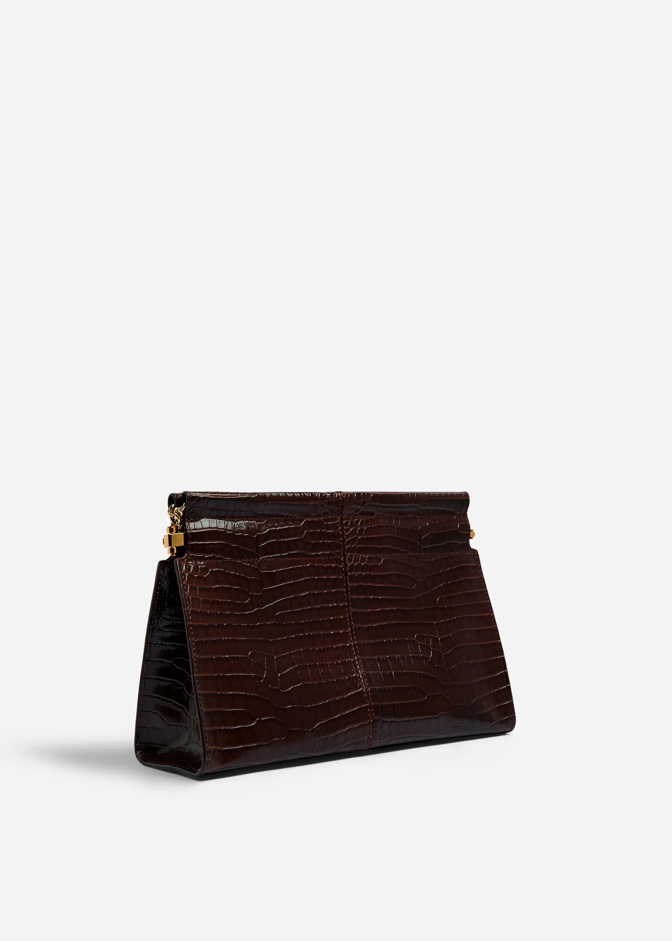 Small Leather Clutch with Chain - Brown - Image 3