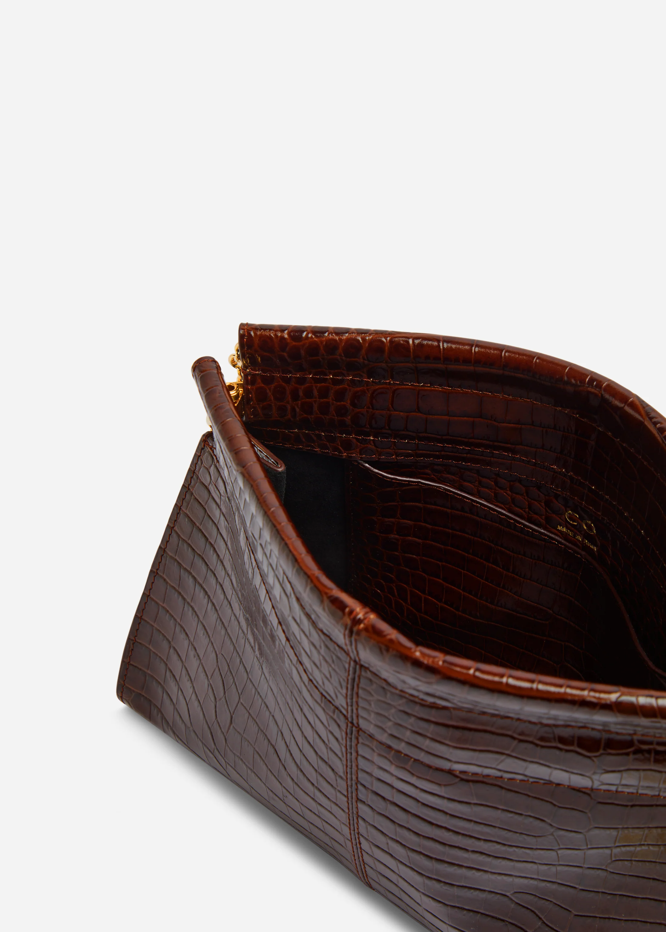 Small Leather Clutch with Chain - Brown - Image 4