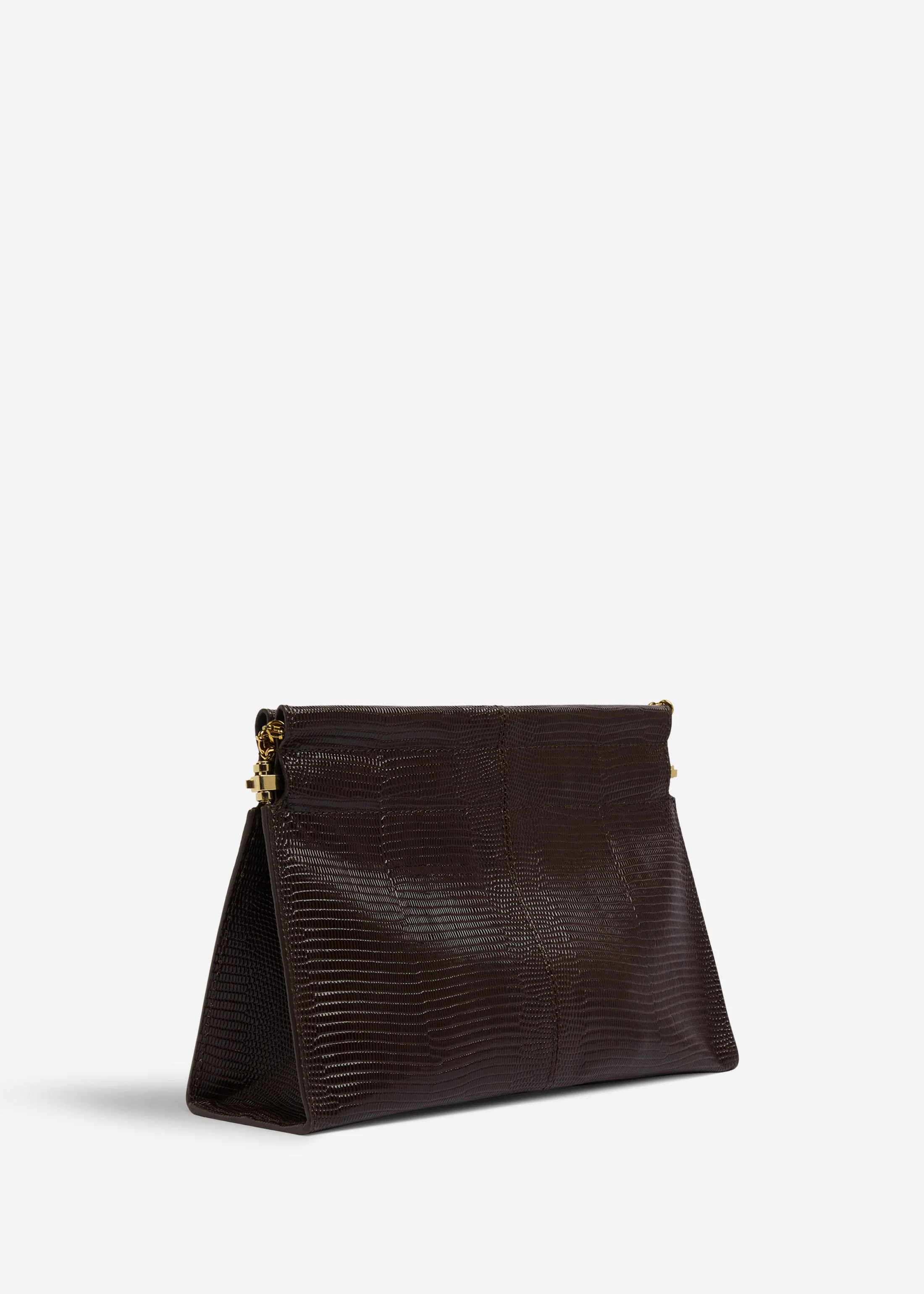 Small Leather Clutch with Chain - Espresso - Image 3