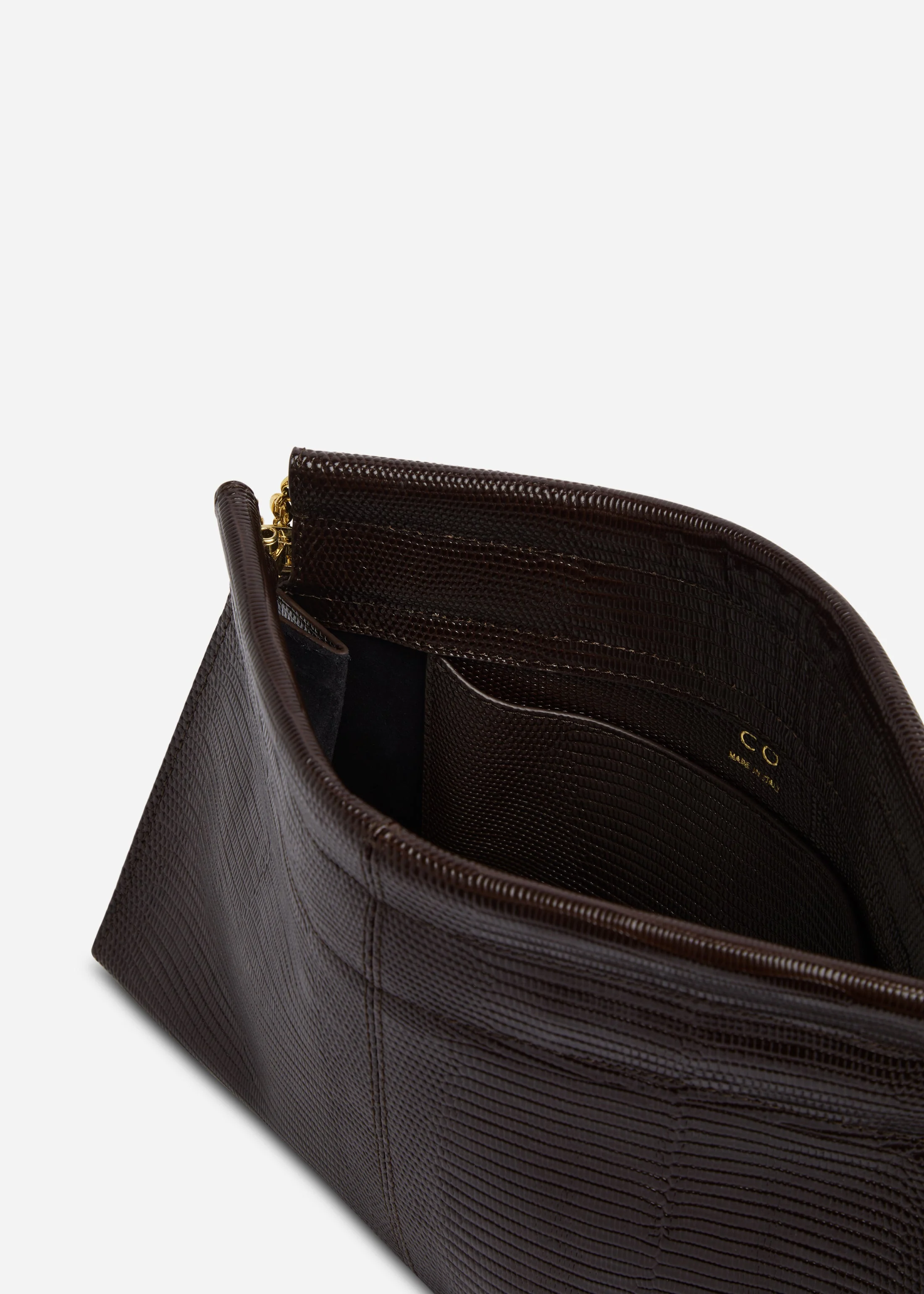 Small Leather Clutch with Chain - Espresso - Image 4