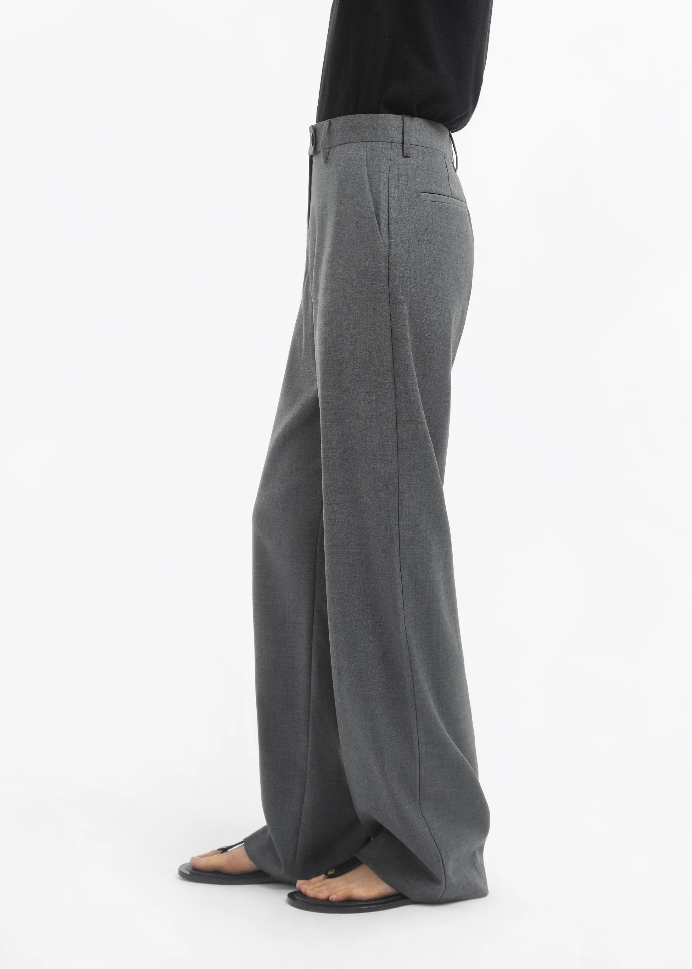 Tailored Straight Pant in Melange Wool - Grey Melange - Image 3