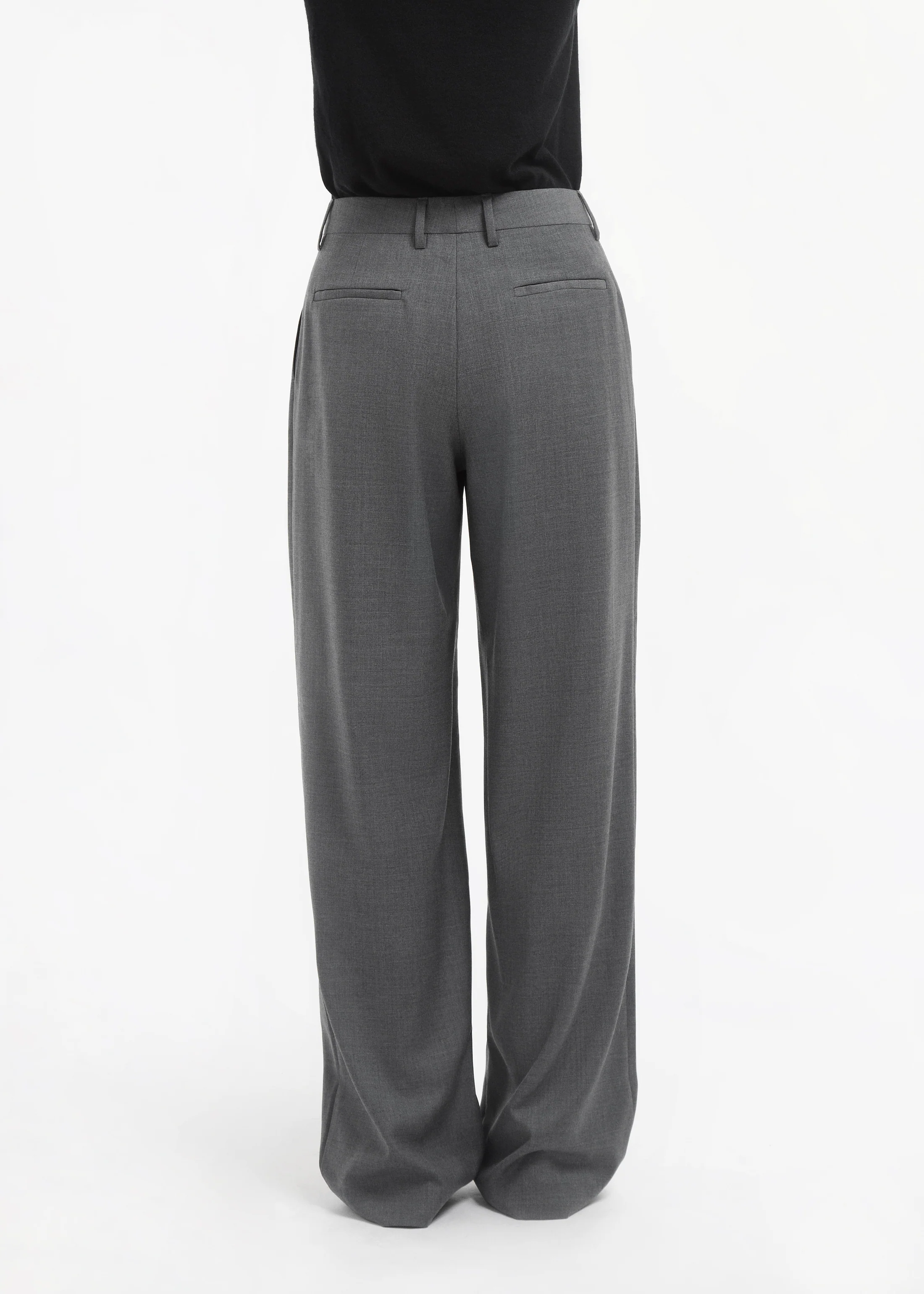 Tailored Straight Pant in Melange Wool - Grey Melange - Image 4