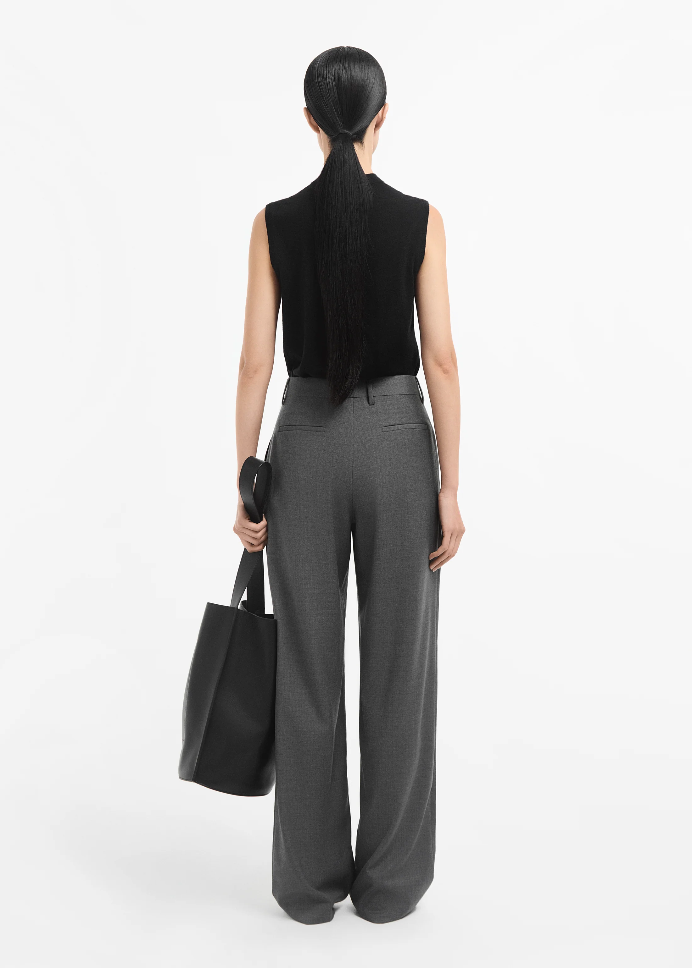 Tailored Straight Pant in Melange Wool - Grey Melange - Image 5