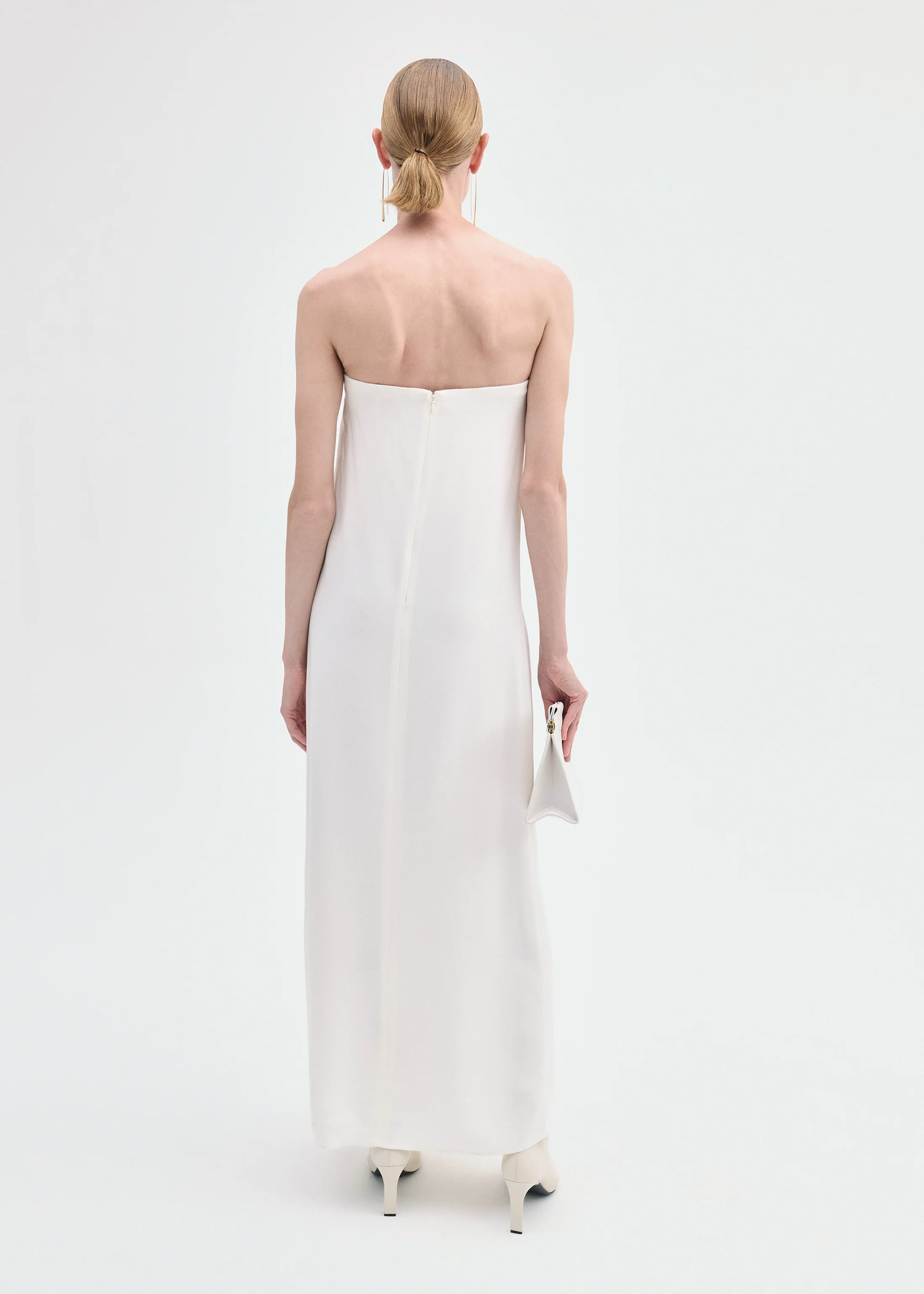 Strapless Column Dress in Viscose Crepe - Ivory - Image 3