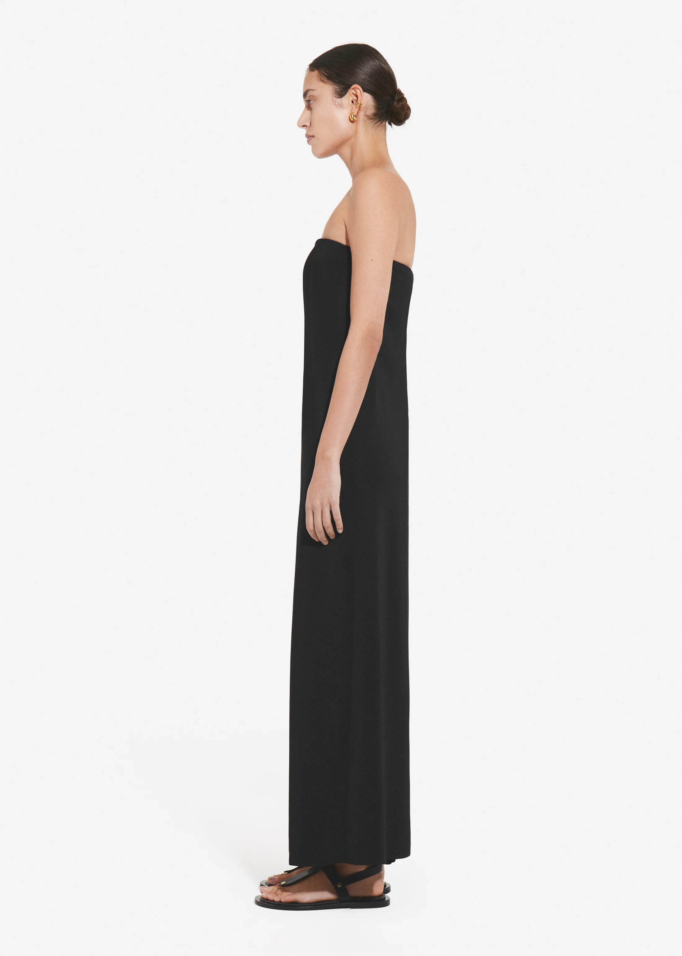Strapless Column Dress in Viscose Crepe - Black - Image 3