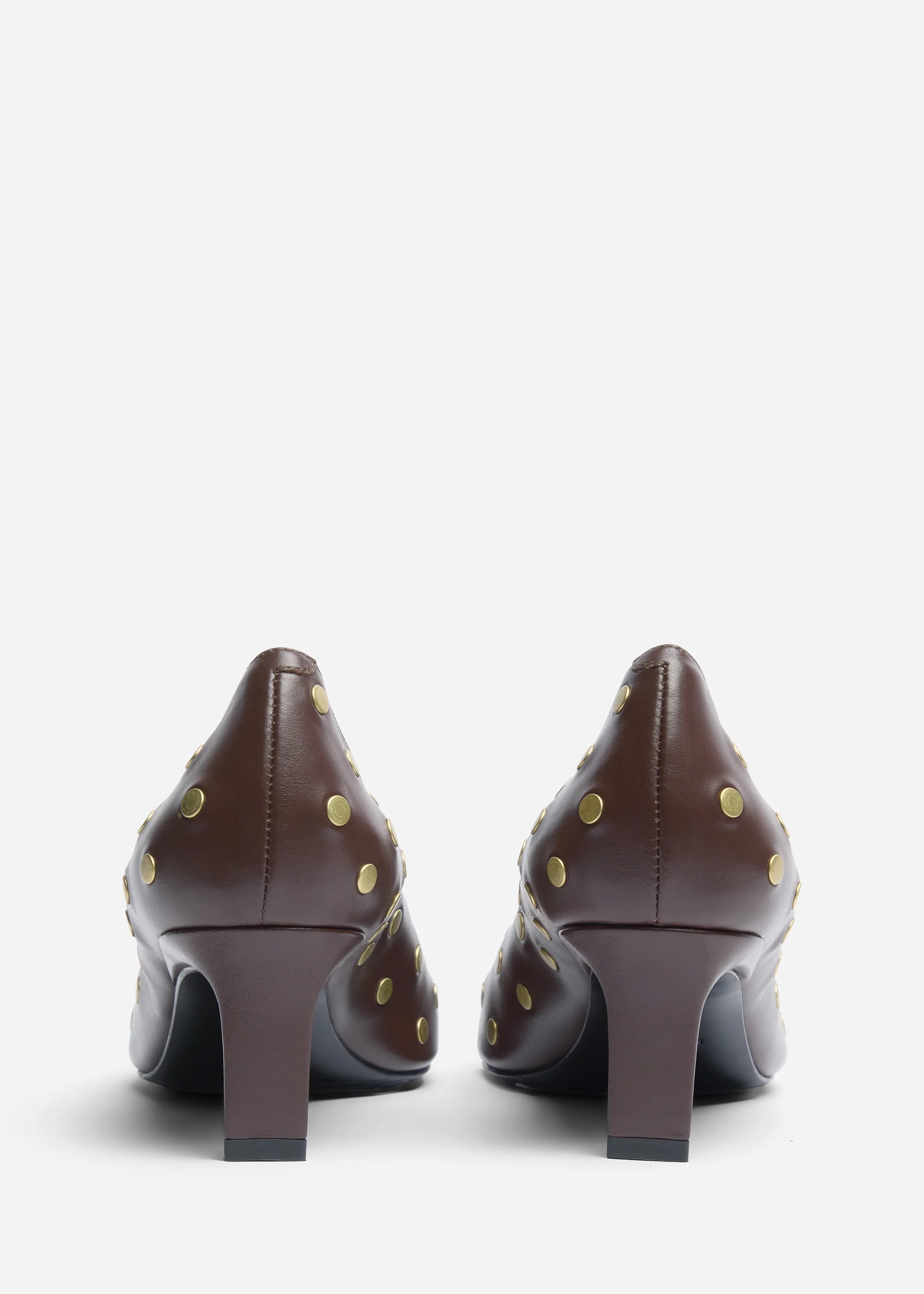Studded Kitten Heel in Calf Skin Leather - Chocolate - Image 3