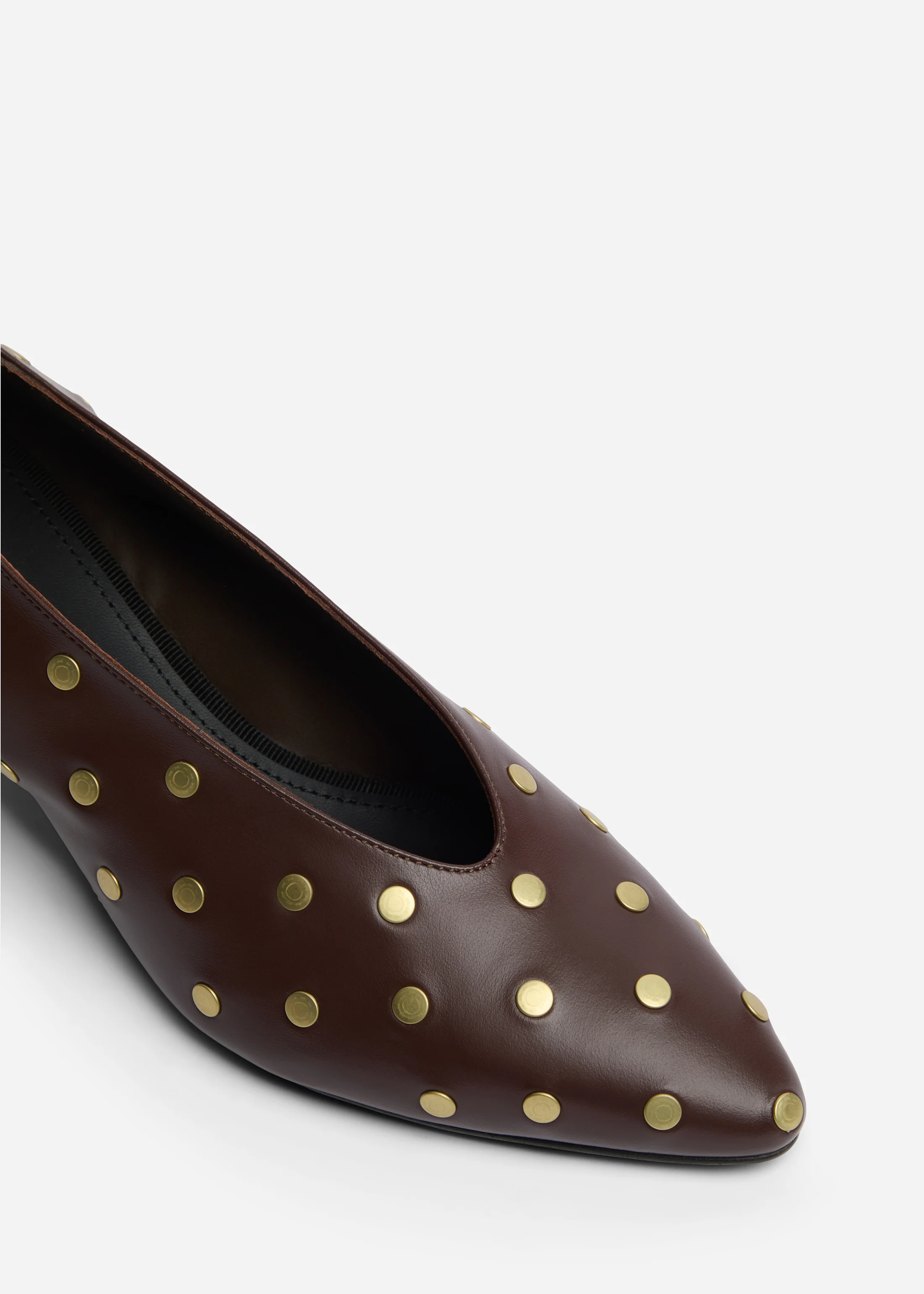 Studded Kitten Heel in Calf Skin Leather - Chocolate - Image 4