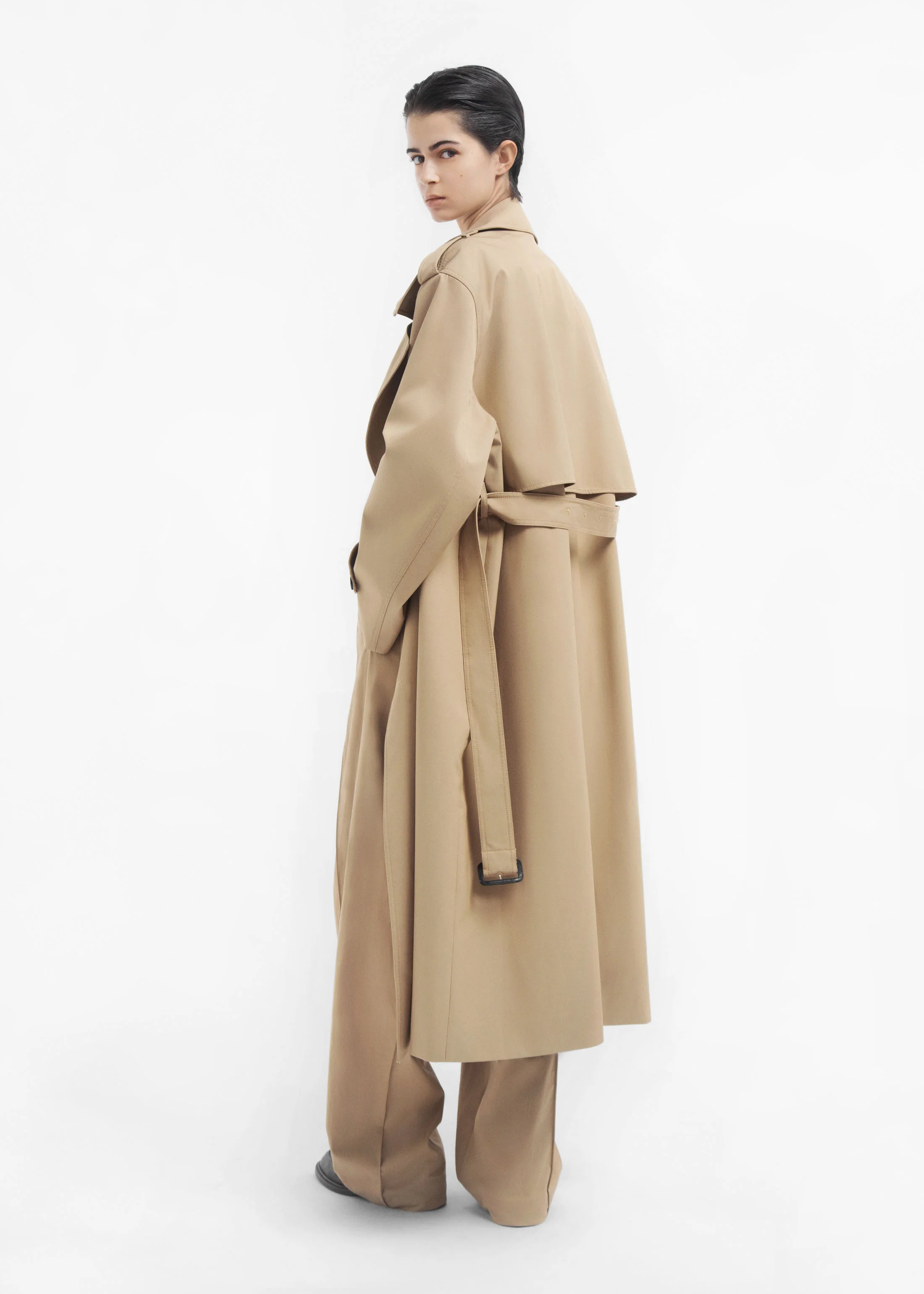 Oversized Trench in Cotton Twill - Camel - Image 3