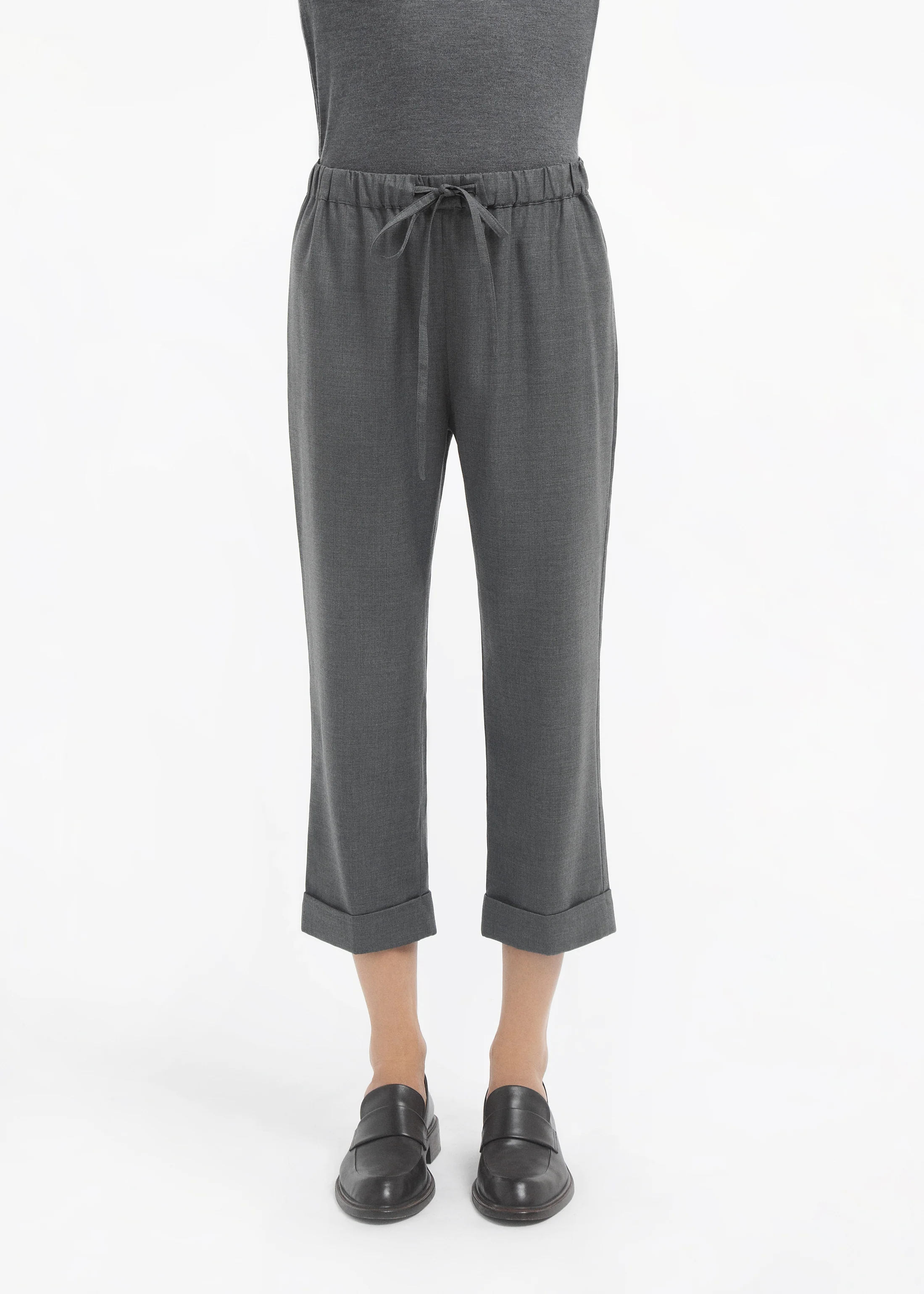 Turn Up Cuff Jogger in Melange Wool - Grey Melange - Image 3
