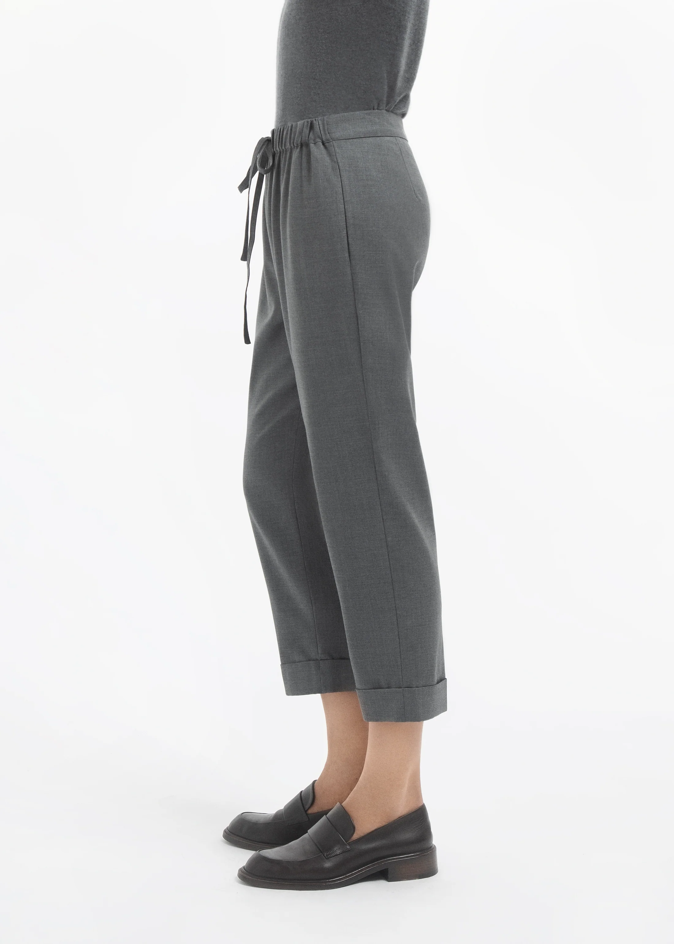 Turn Up Cuff Jogger in Melange Wool - Grey Melange - Image 4
