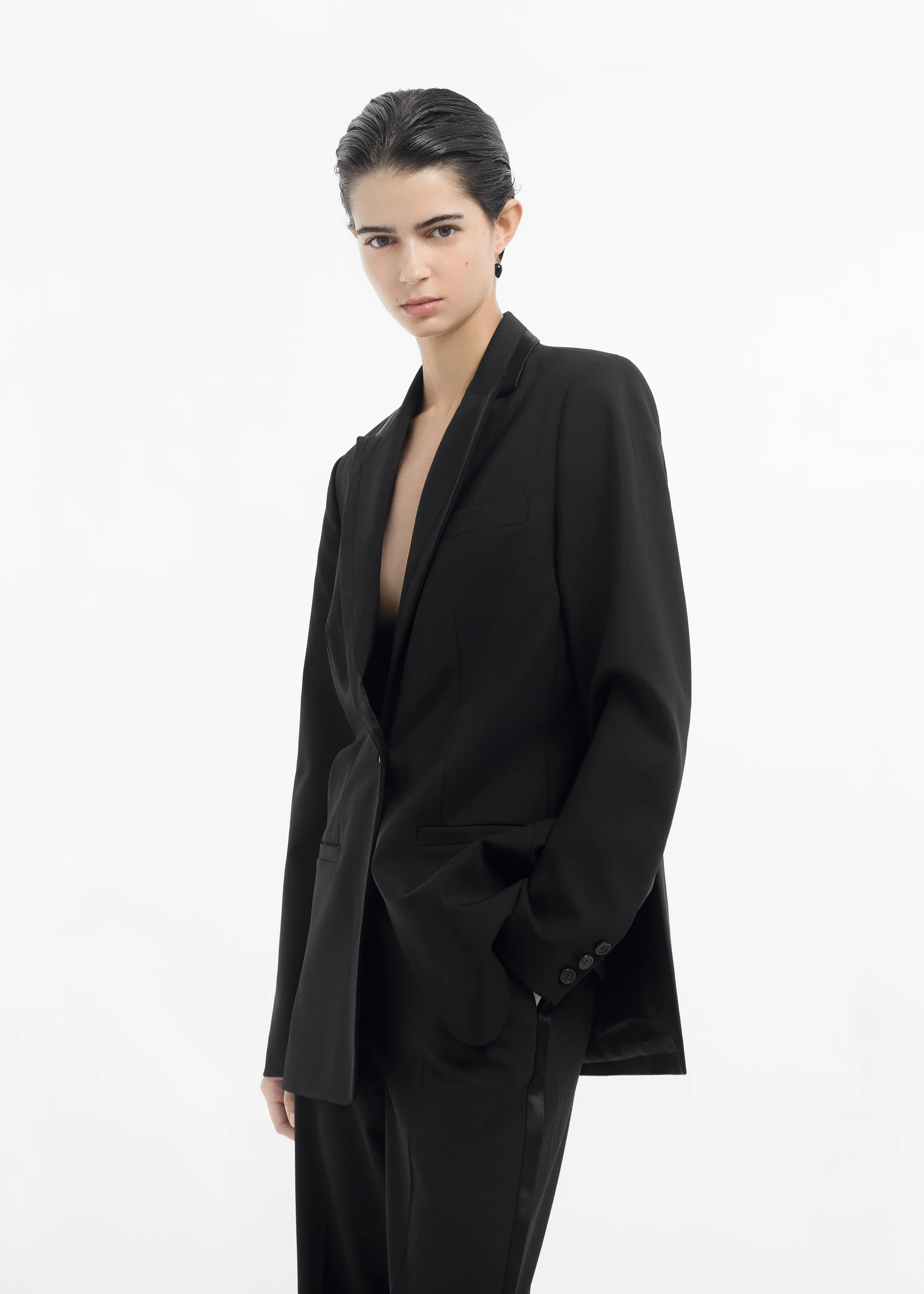 Tuxedo Jacket in Wool and Silk - Black - Image 6