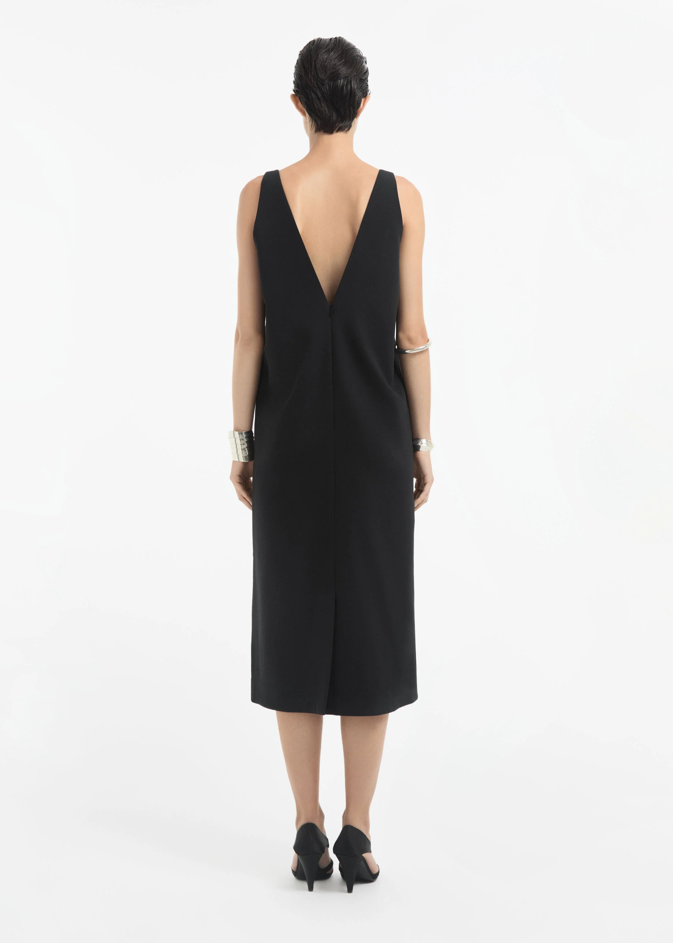 V-Neck Dress in Cotton - Black - Image 3